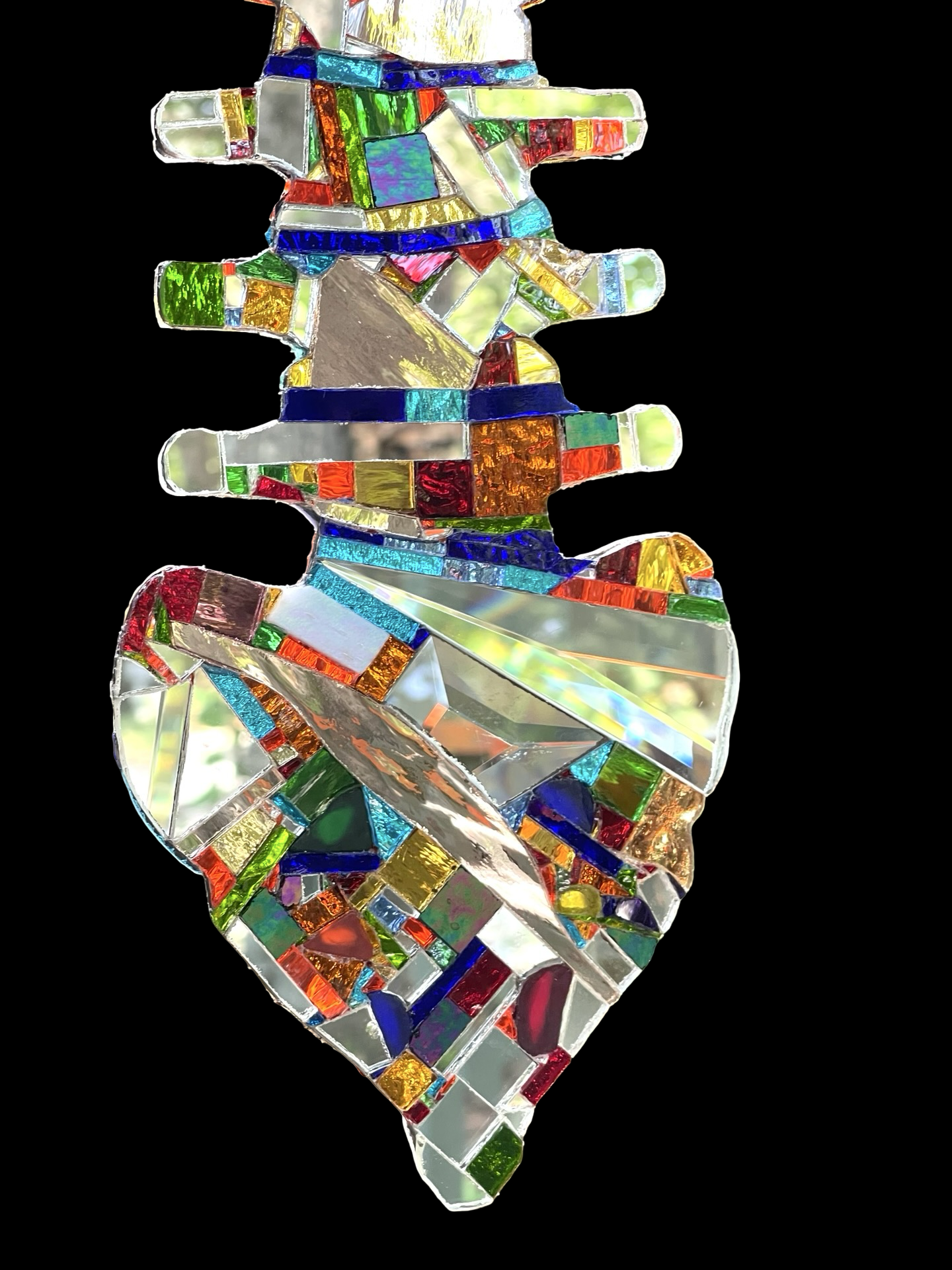 Human spine mirror mosaic sun catcher, stunning groutless sparkling patchwork