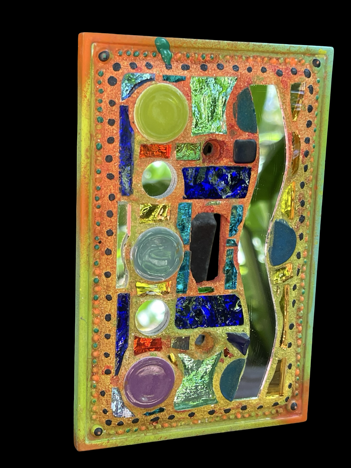 Single toggle water blue mirror mosaic light switch cover as wall art