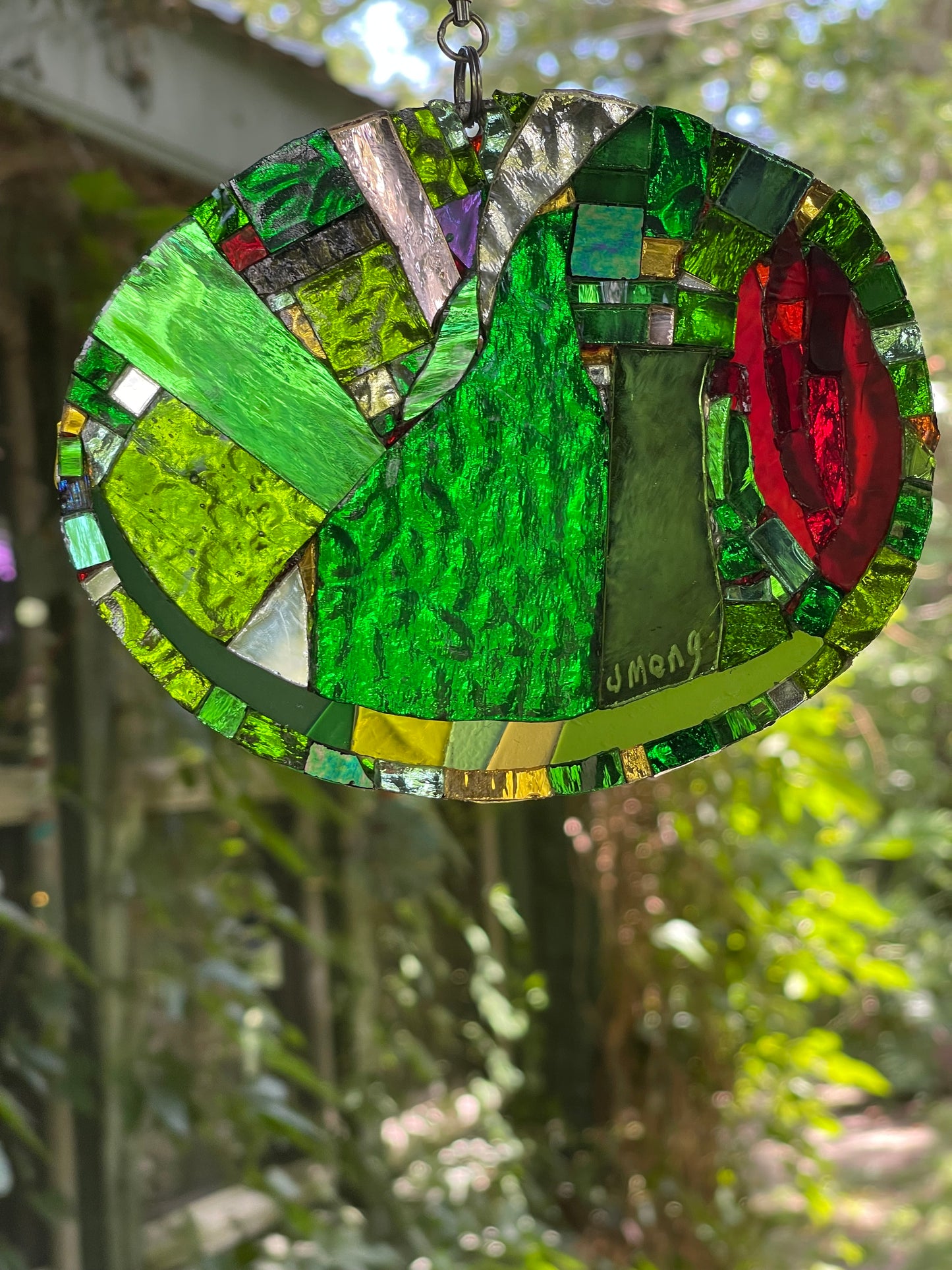 Cool Contemporary Mirror Glass Green Olive Red Pimento Sun Catcher