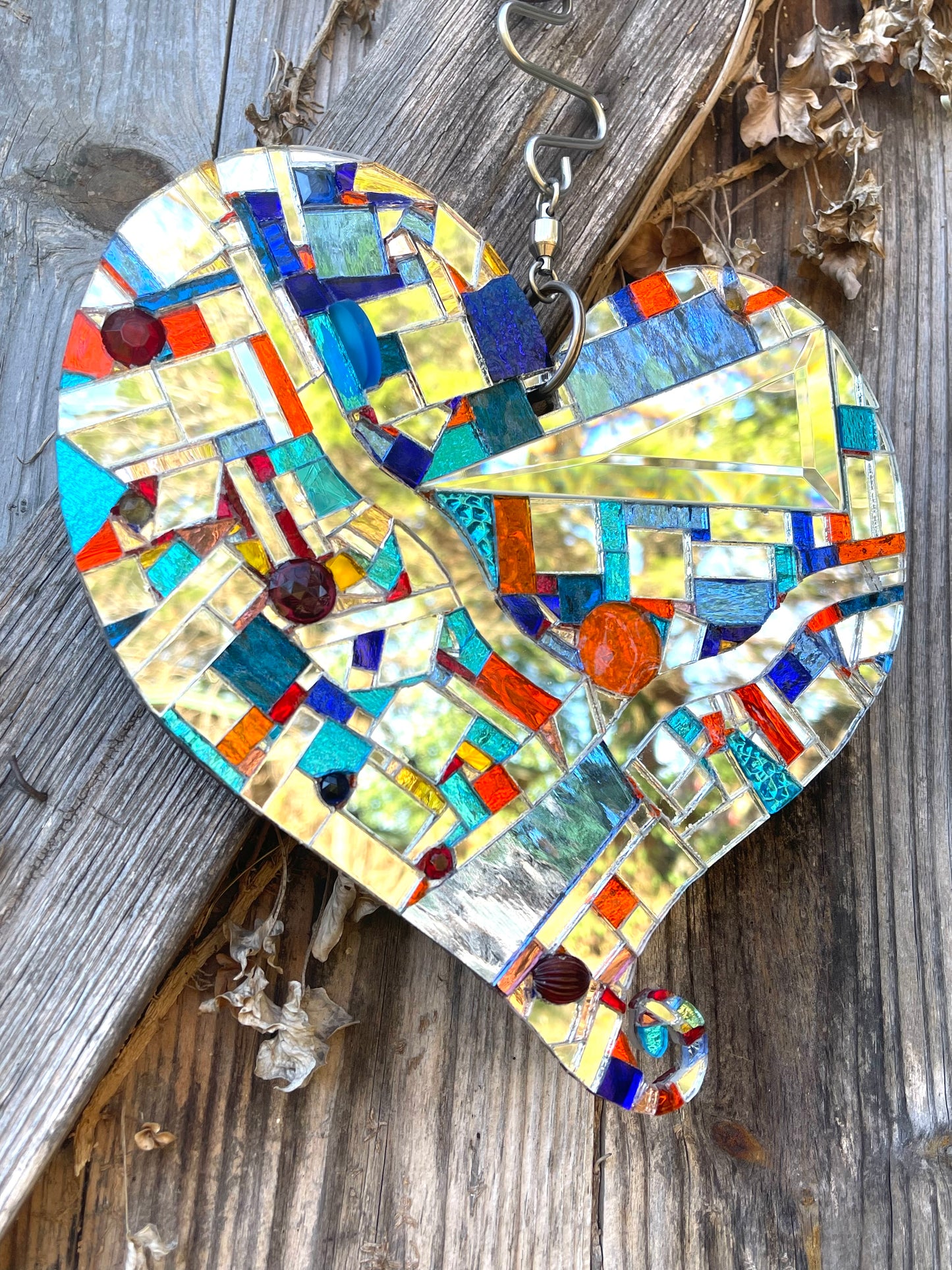 Mirror Mosaic 9” Heart Red and Blue