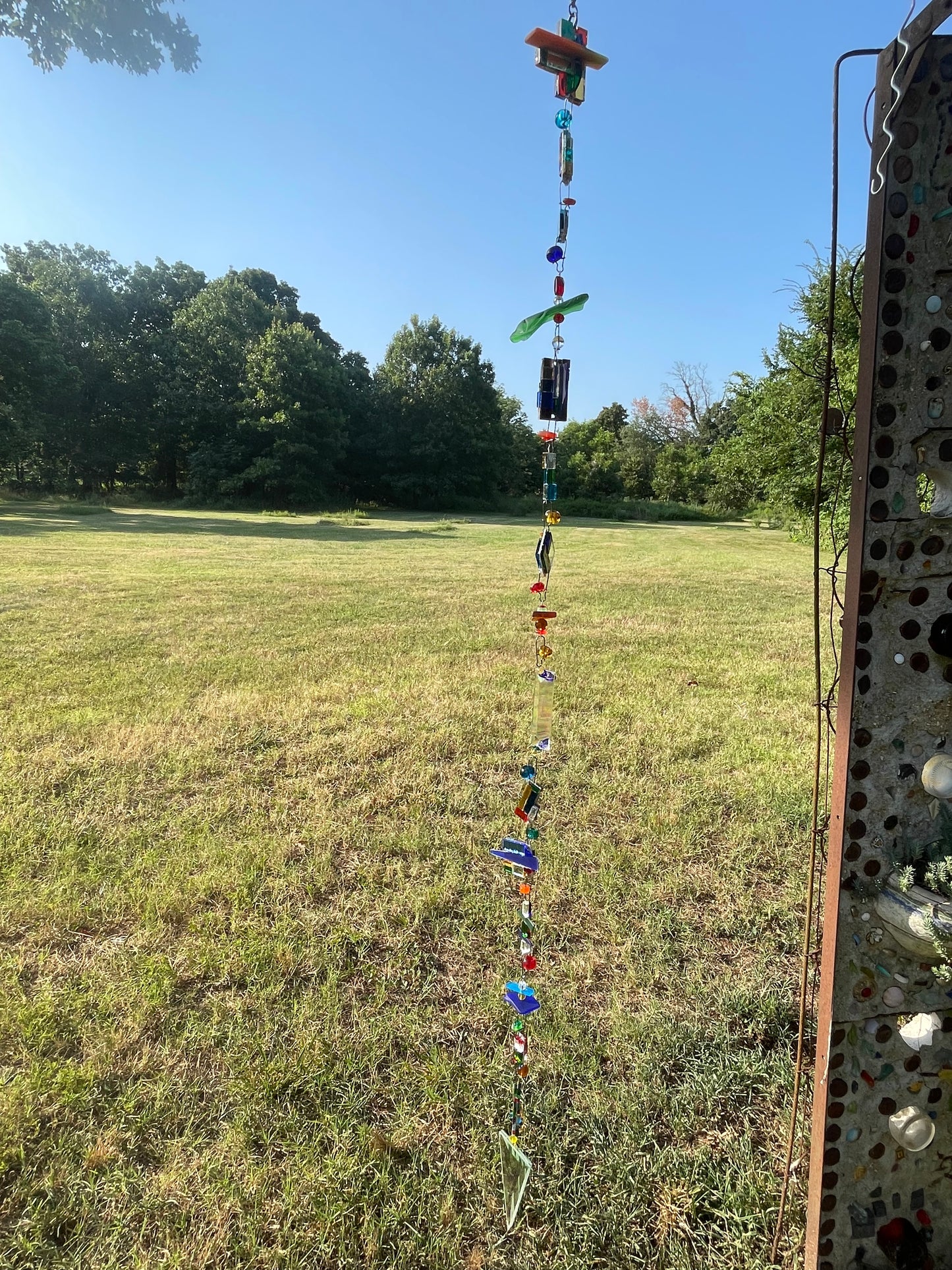 Long 46” sun chain mirror mosaic, repurposed glass, crystal gorgeous