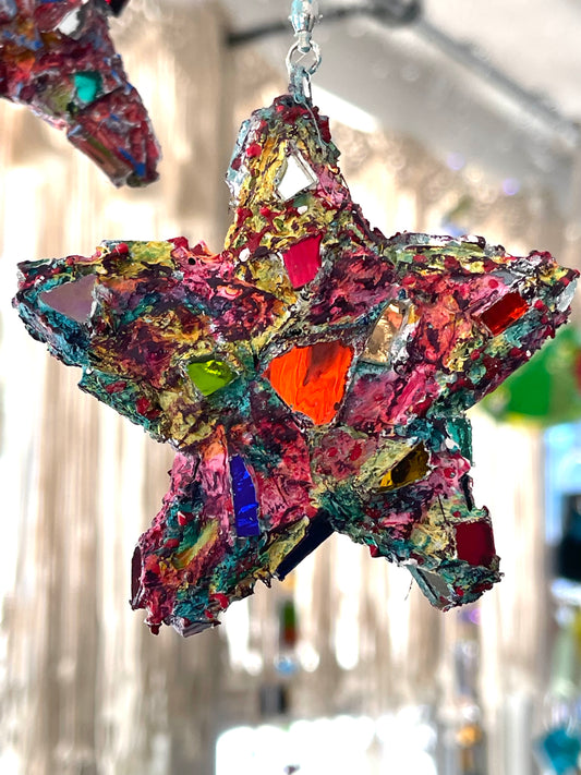 Repurposed 4” bottle cap crunchy sparkly star