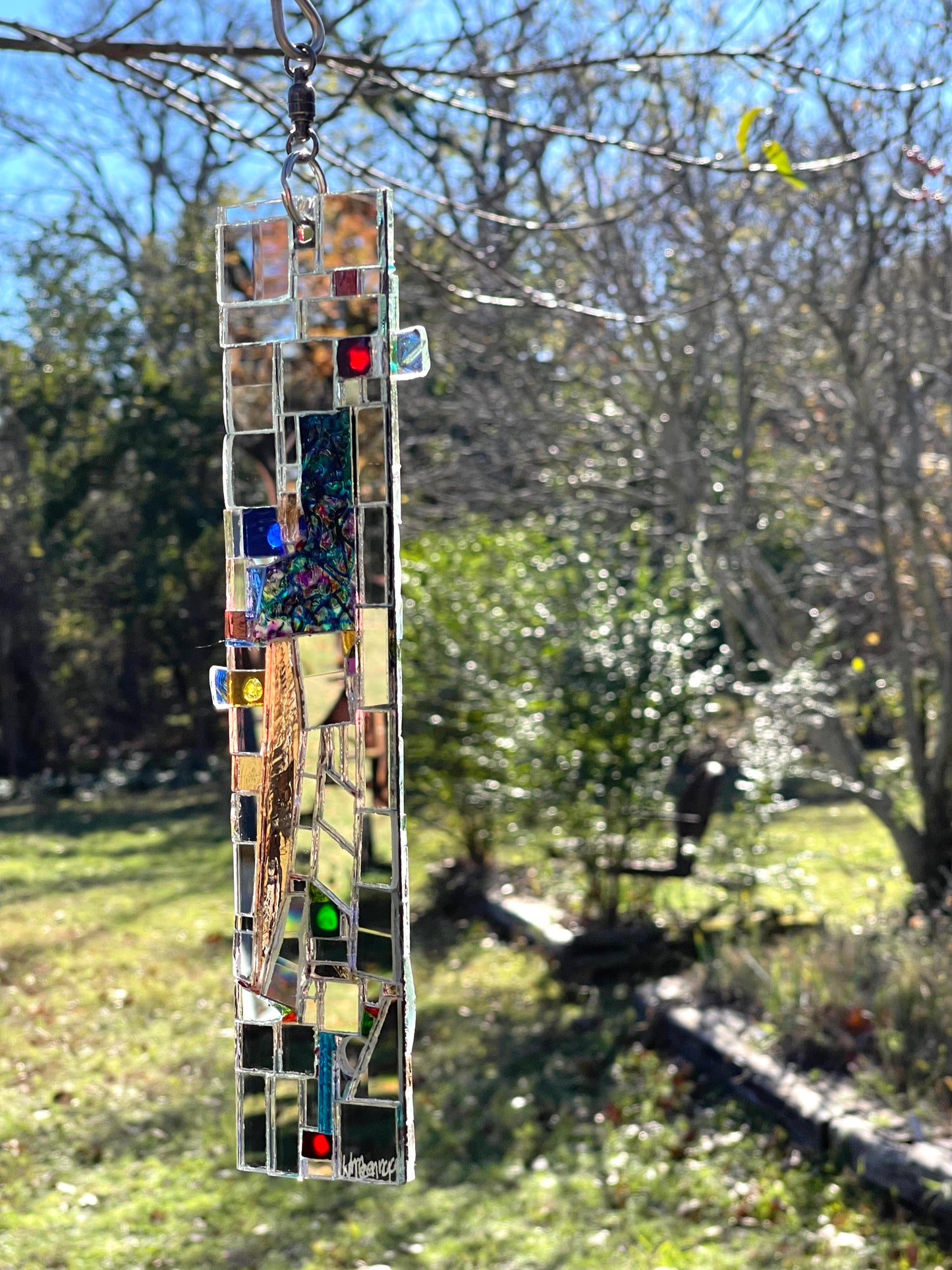 Silver Mirror Mosaic 2”x10” contemporary patchwork sun catcher