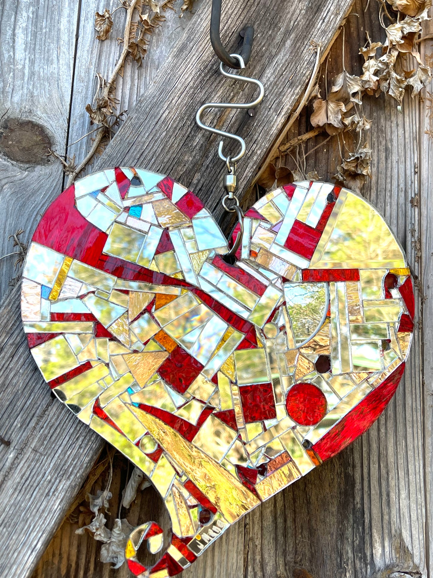 Mirror Mosaic 9” Heart Red and Blue