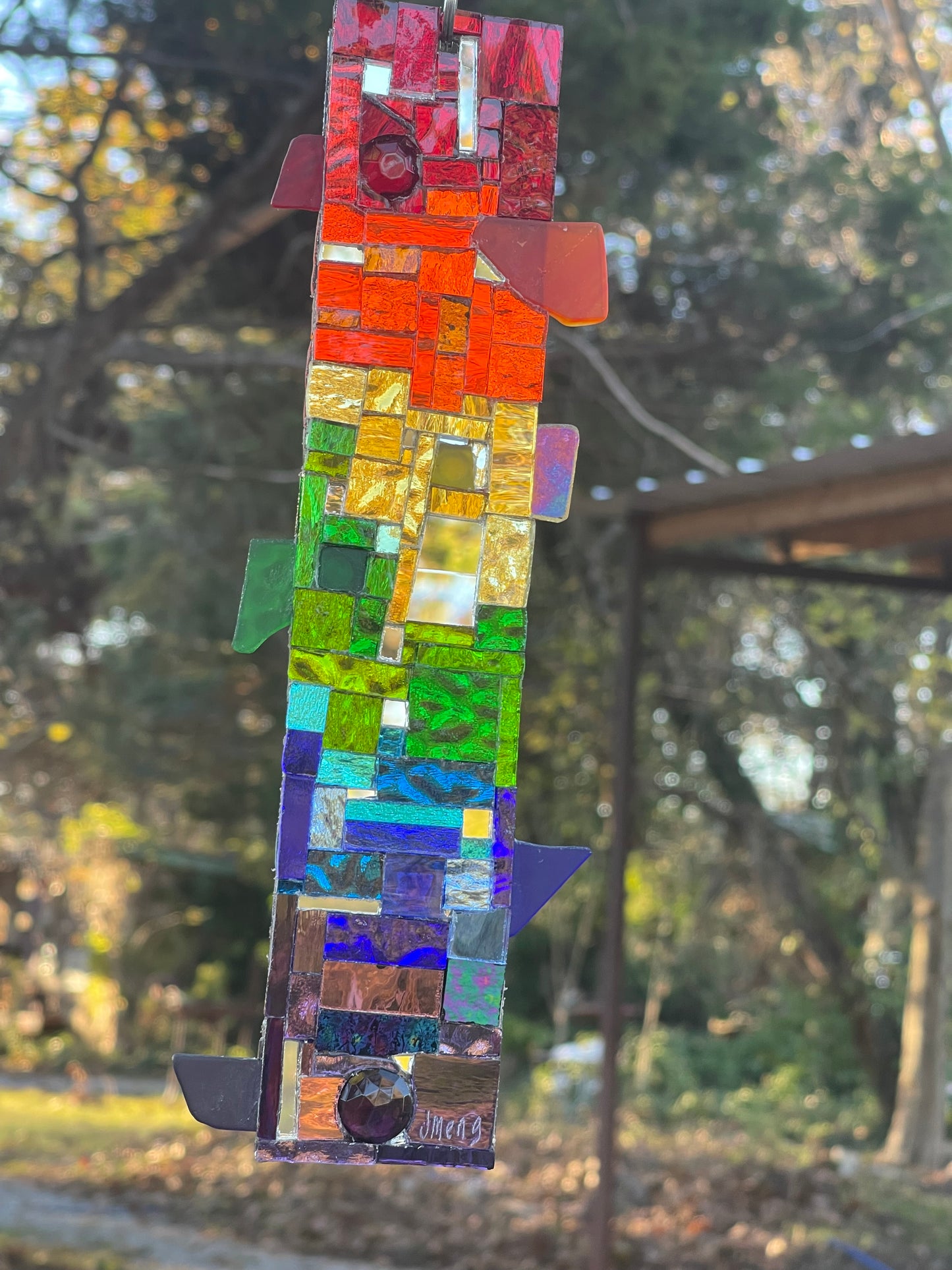 Pride rainbow 2.5” x10” mirror mosaic sun catcher, dazzling contemporary sparkling patchwork