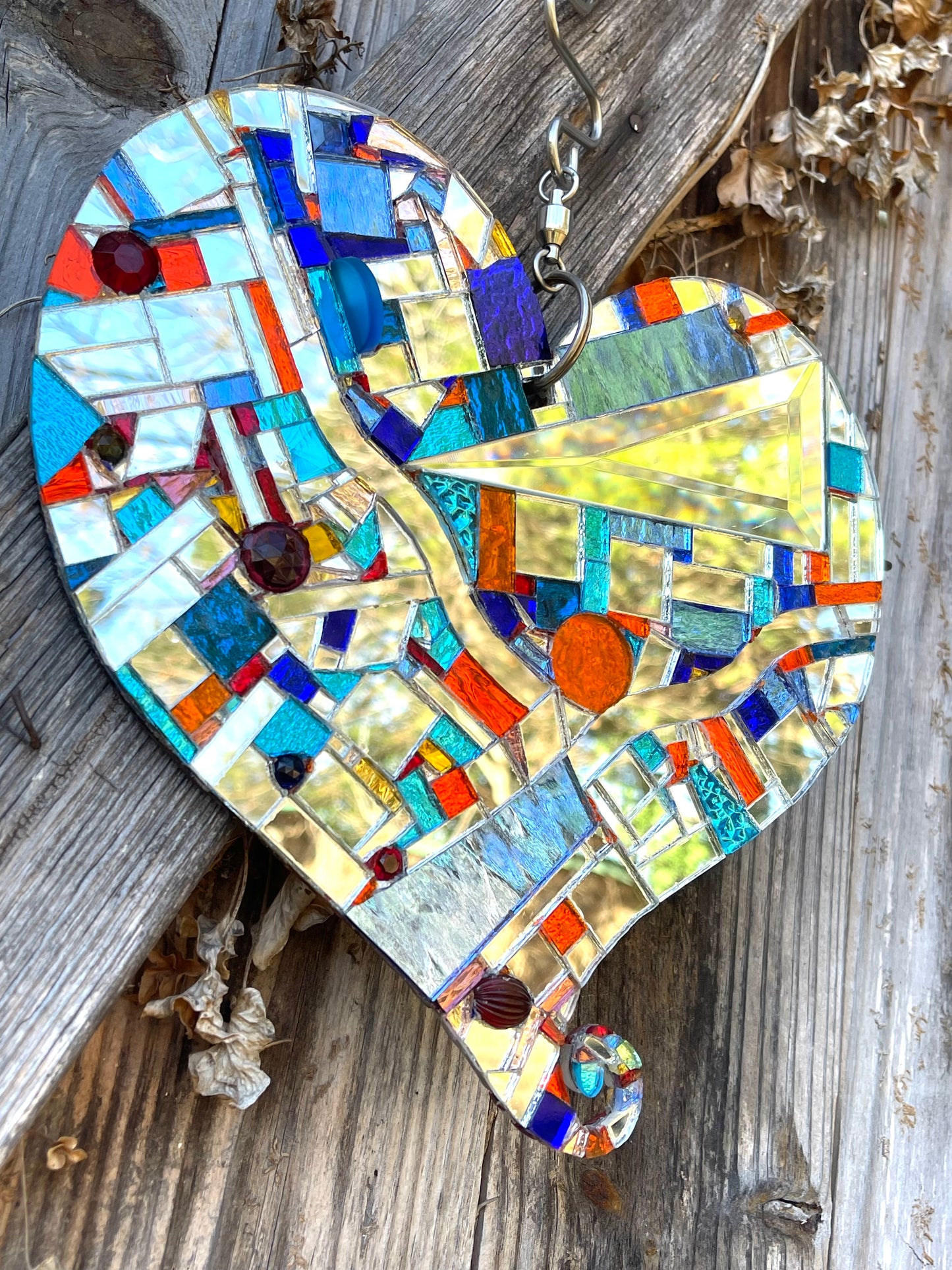 Mirror Mosaic 9” Heart Red and Blue