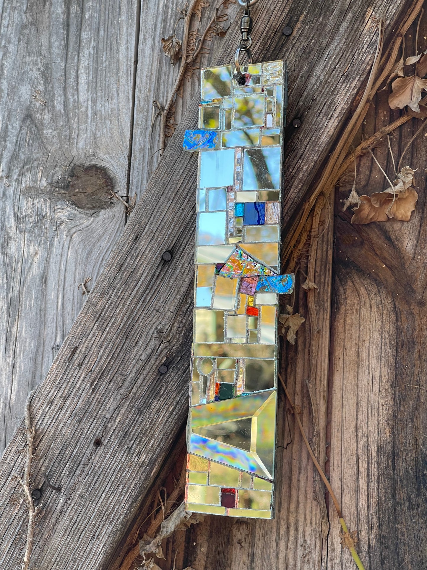 Silver Mirror Mosaic 2”x10” contemporary patchwork sun catcher