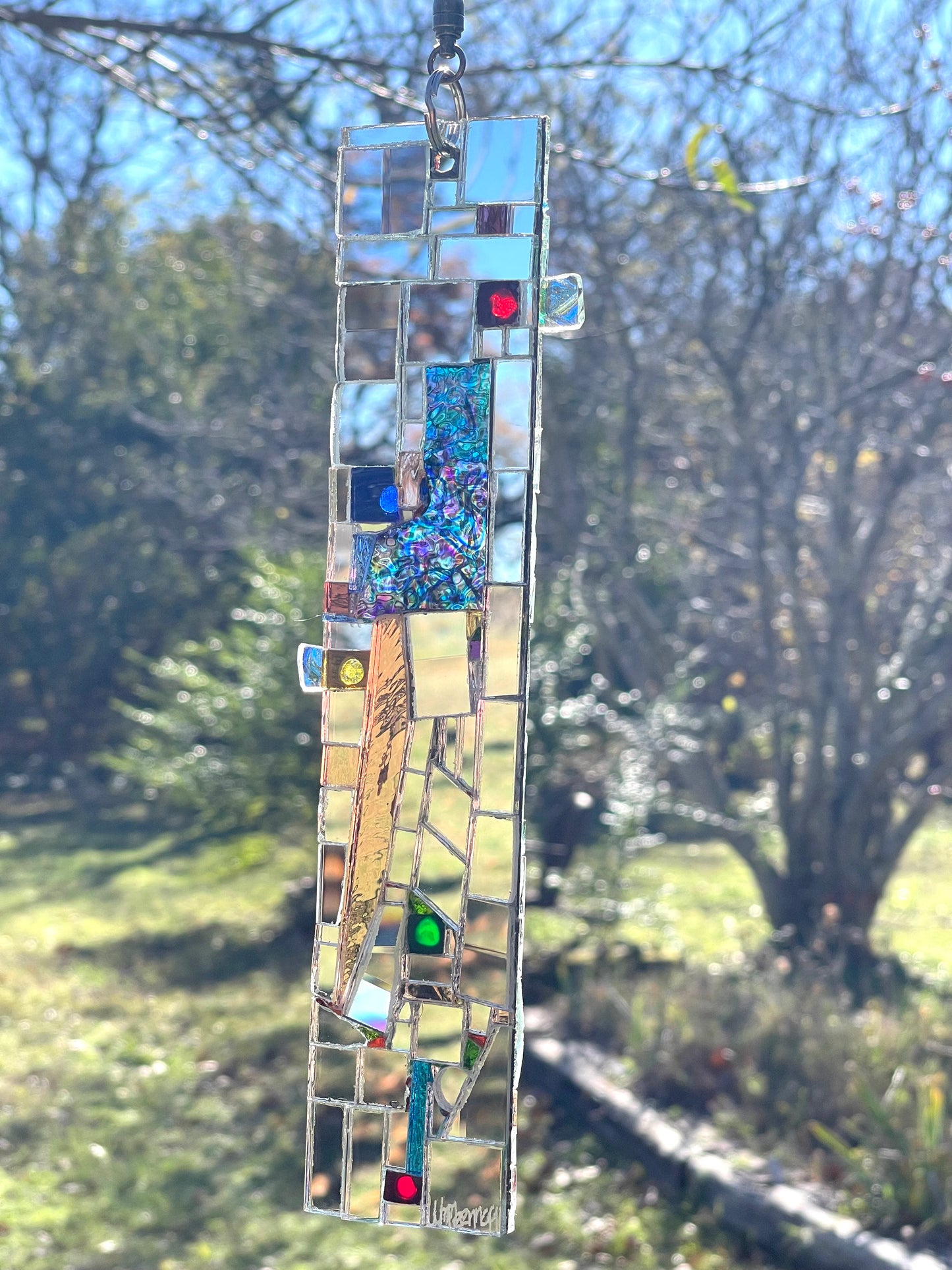 Silver Mirror Mosaic 2”x10” contemporary patchwork sun catcher