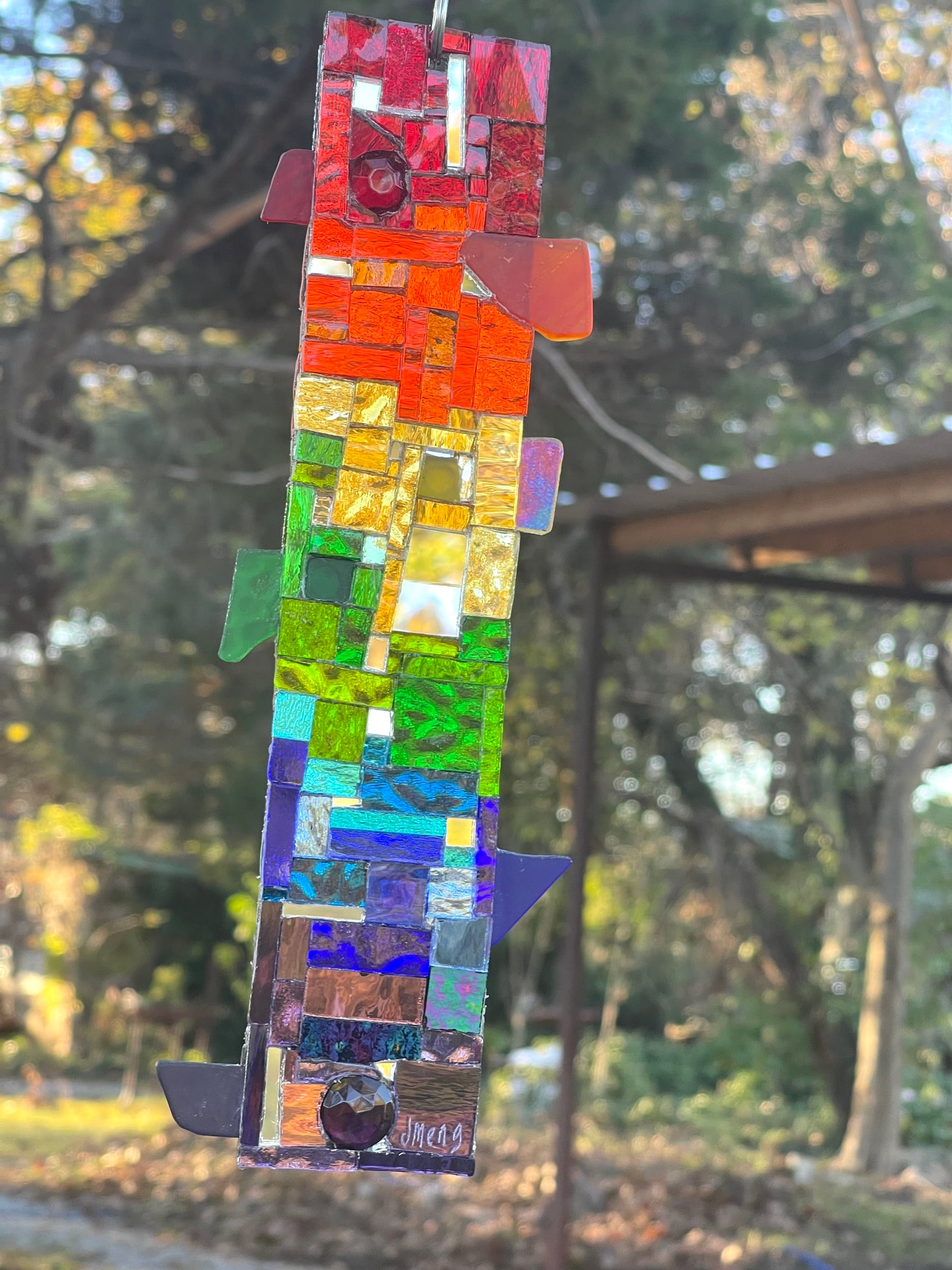 Pride rainbow 2.5” x10” mirror mosaic sun catcher, dazzling contemporary sparkling patchwork