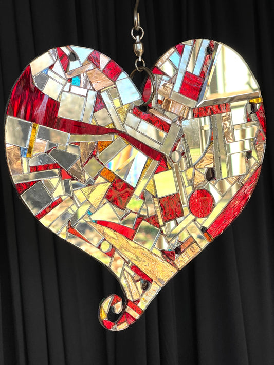 Mirror Mosaic 9” Heart Red and Blue