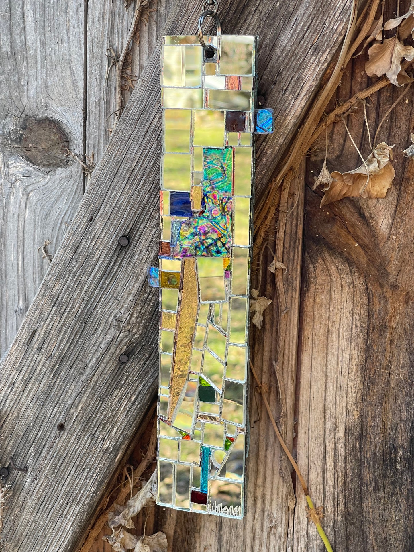 Silver Mirror Mosaic 2”x10” contemporary patchwork sun catcher