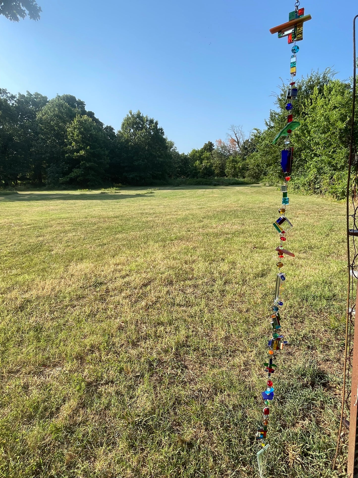 Long 46” sun chain mirror mosaic, repurposed glass, crystal gorgeous