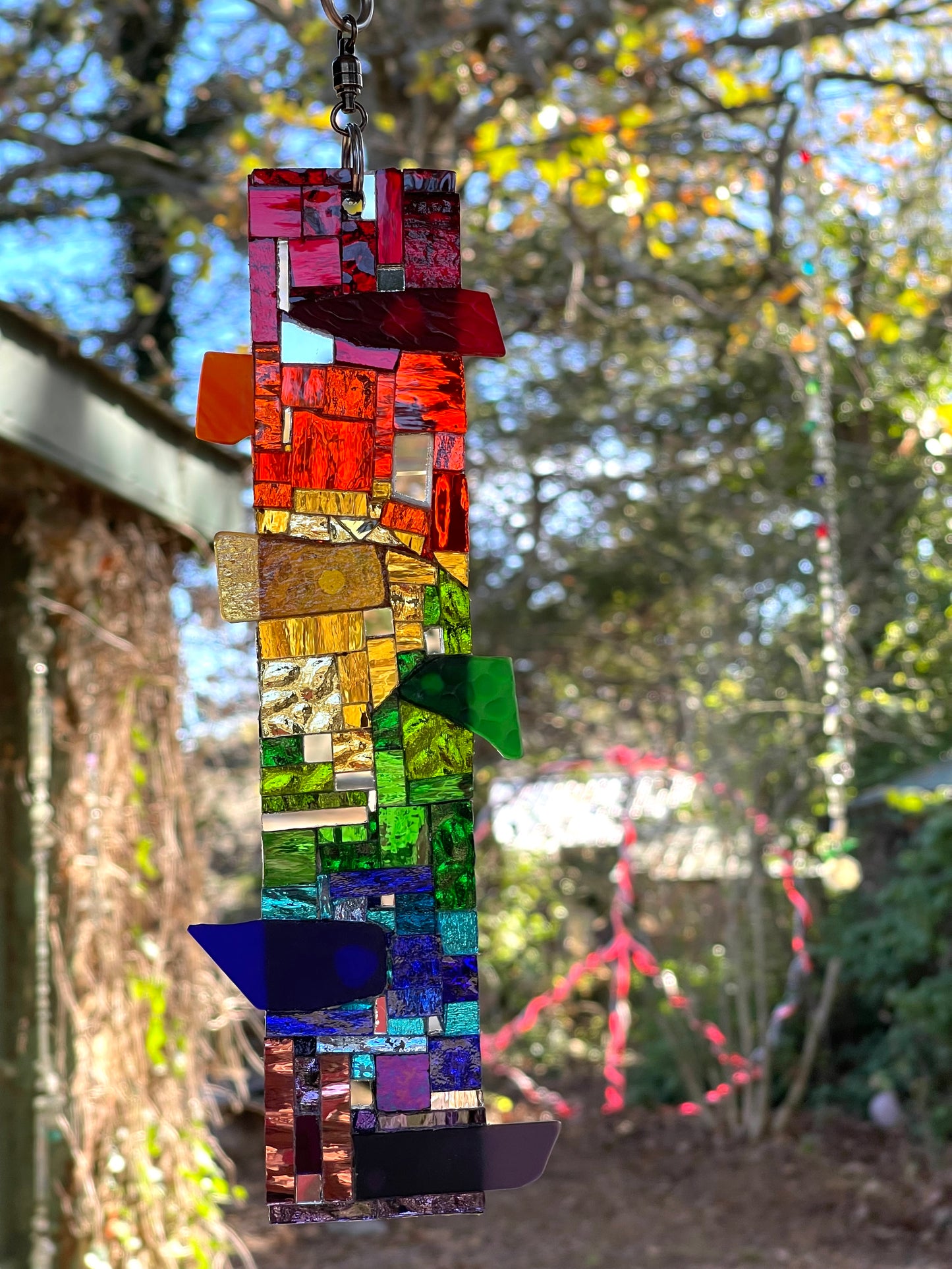 Pride rainbow 2.5” x10” mirror mosaic sun catcher, dazzling contemporary sparkling patchwork