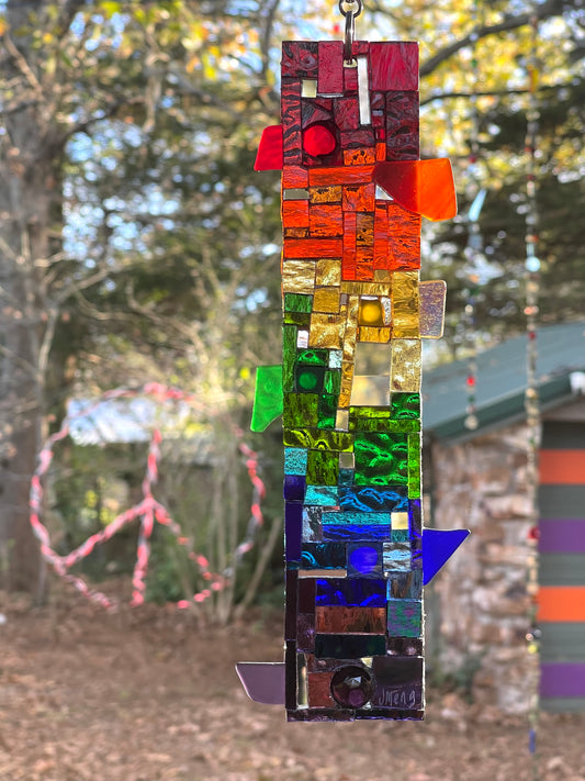 Pride rainbow 2.5” x10” mirror mosaic sun catcher, dazzling contemporary sparkling patchwork