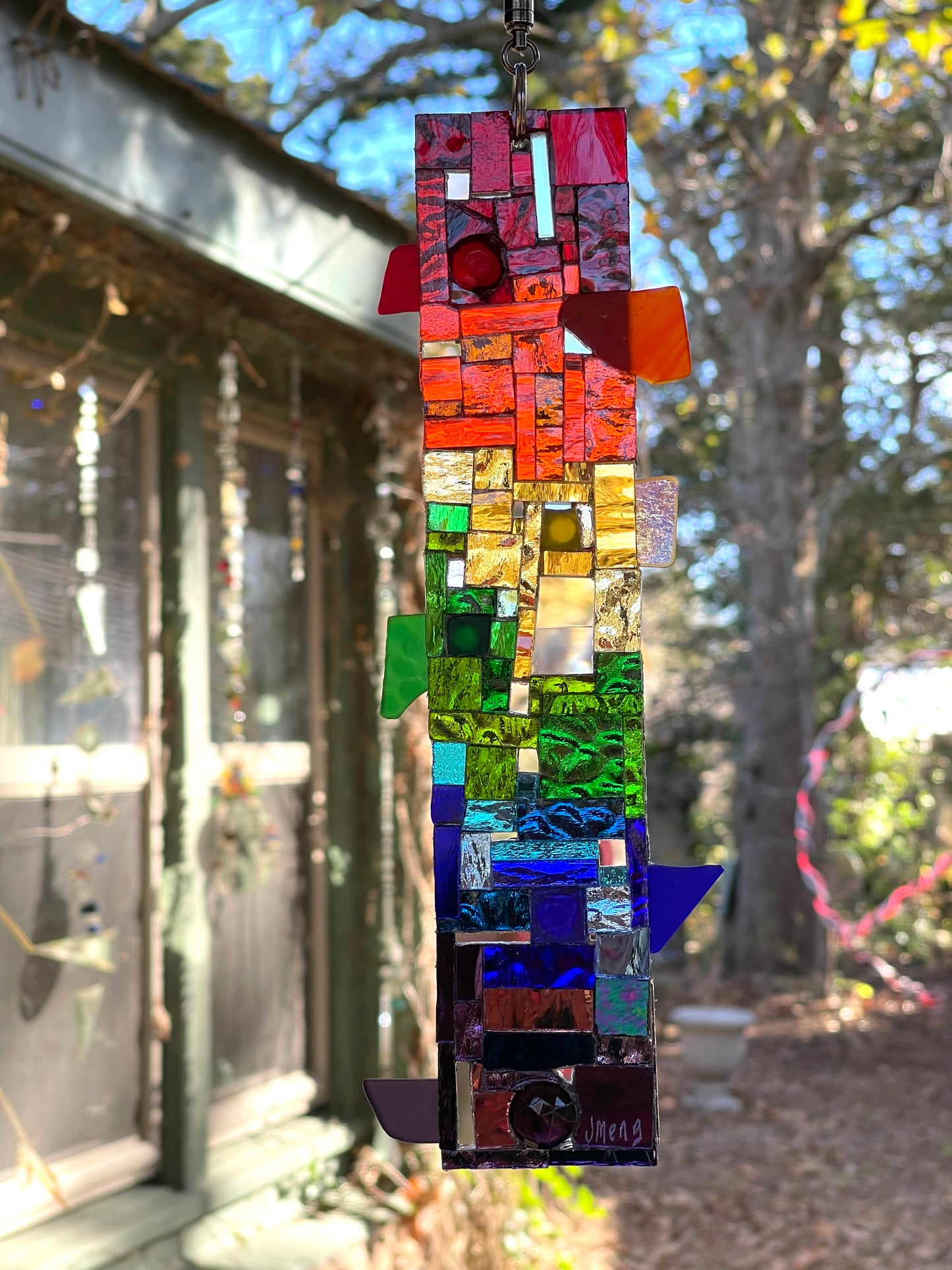 Pride rainbow 2.5” x10” mirror mosaic sun catcher, dazzling contemporary sparkling patchwork