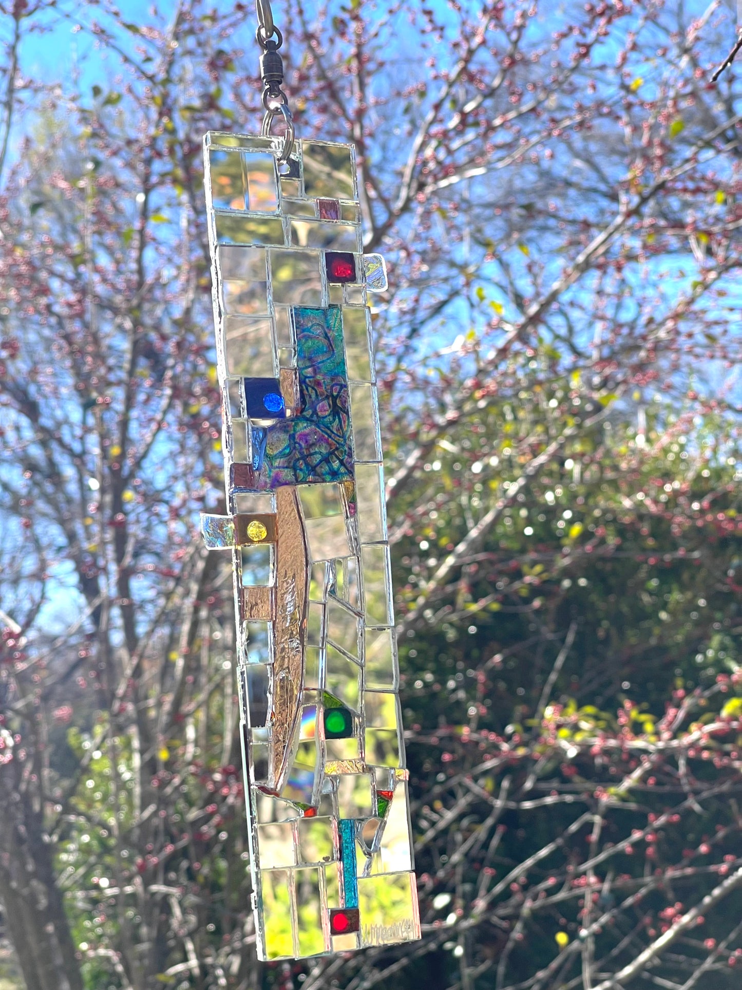 Silver Mirror Mosaic 2”x10” contemporary patchwork sun catcher