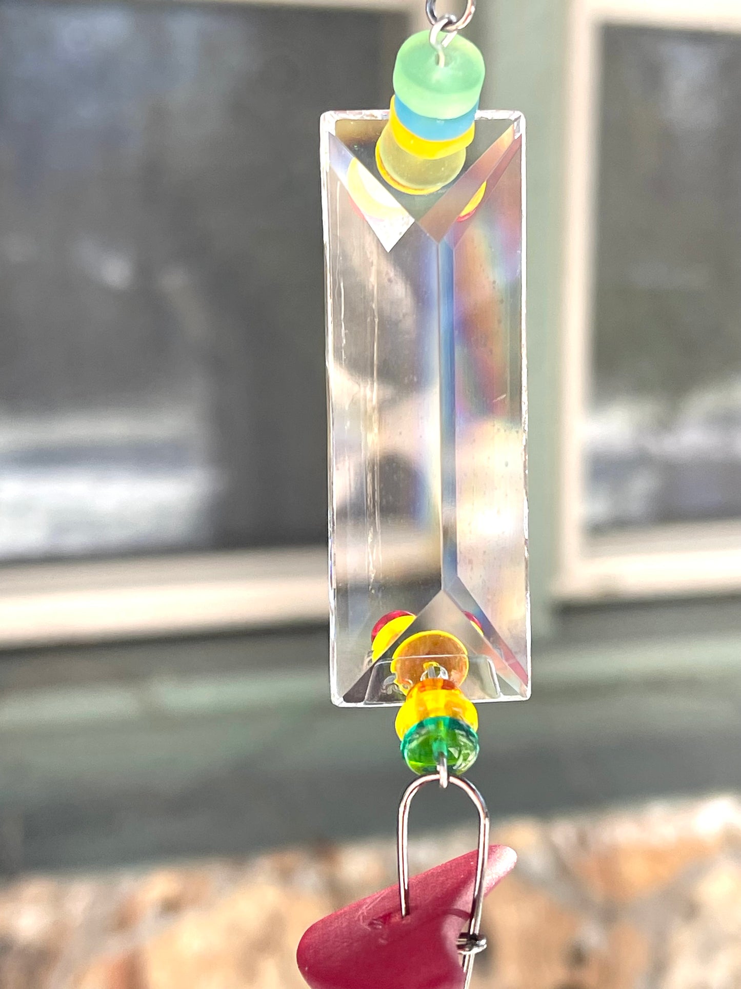 Long 48" mirror mosaic sun chain lots of blue, glowing amber, juicy reds