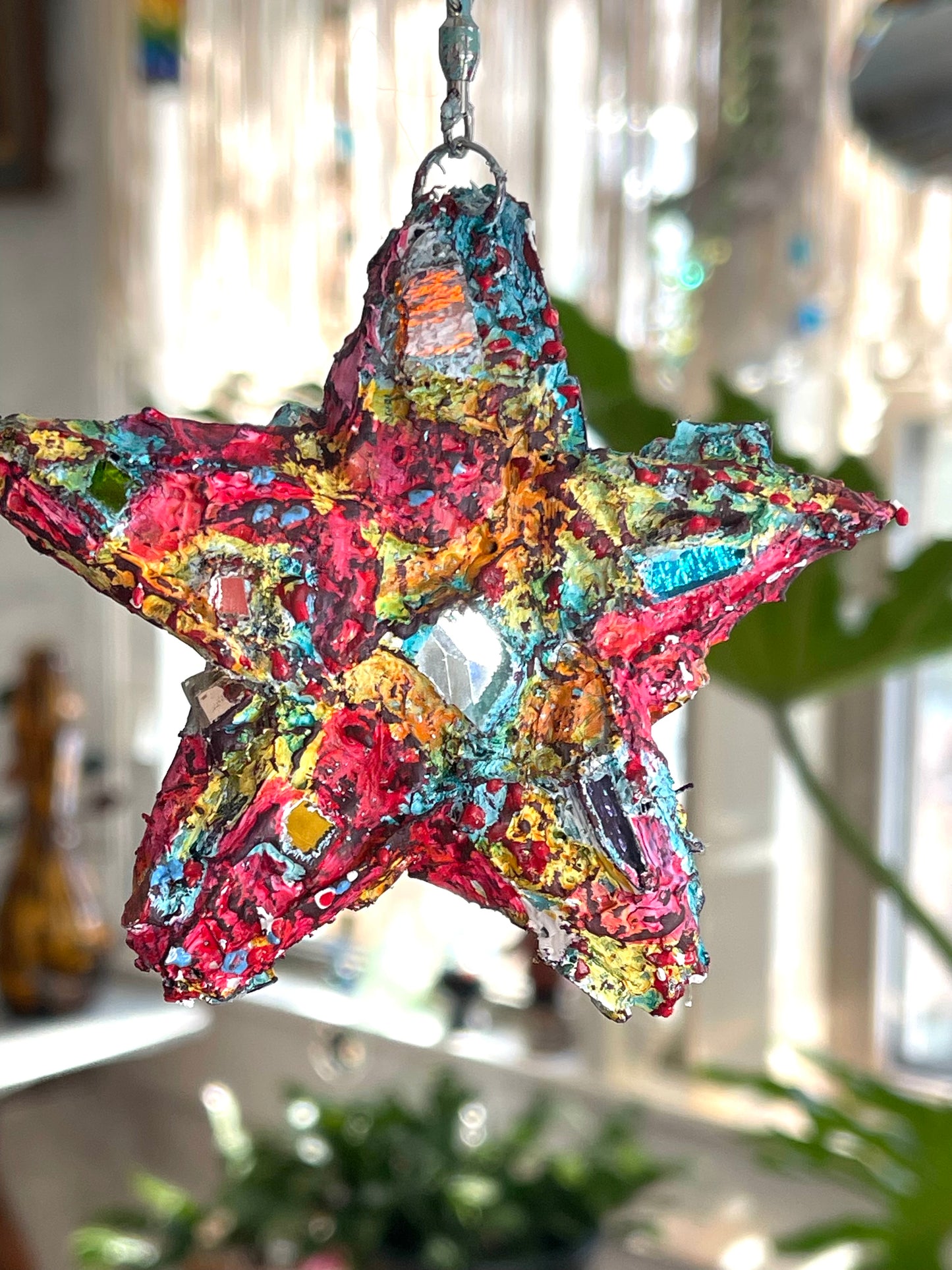 Sweet crunchy repurposed bottle cap 4" star, sparkles like a crazy diamond