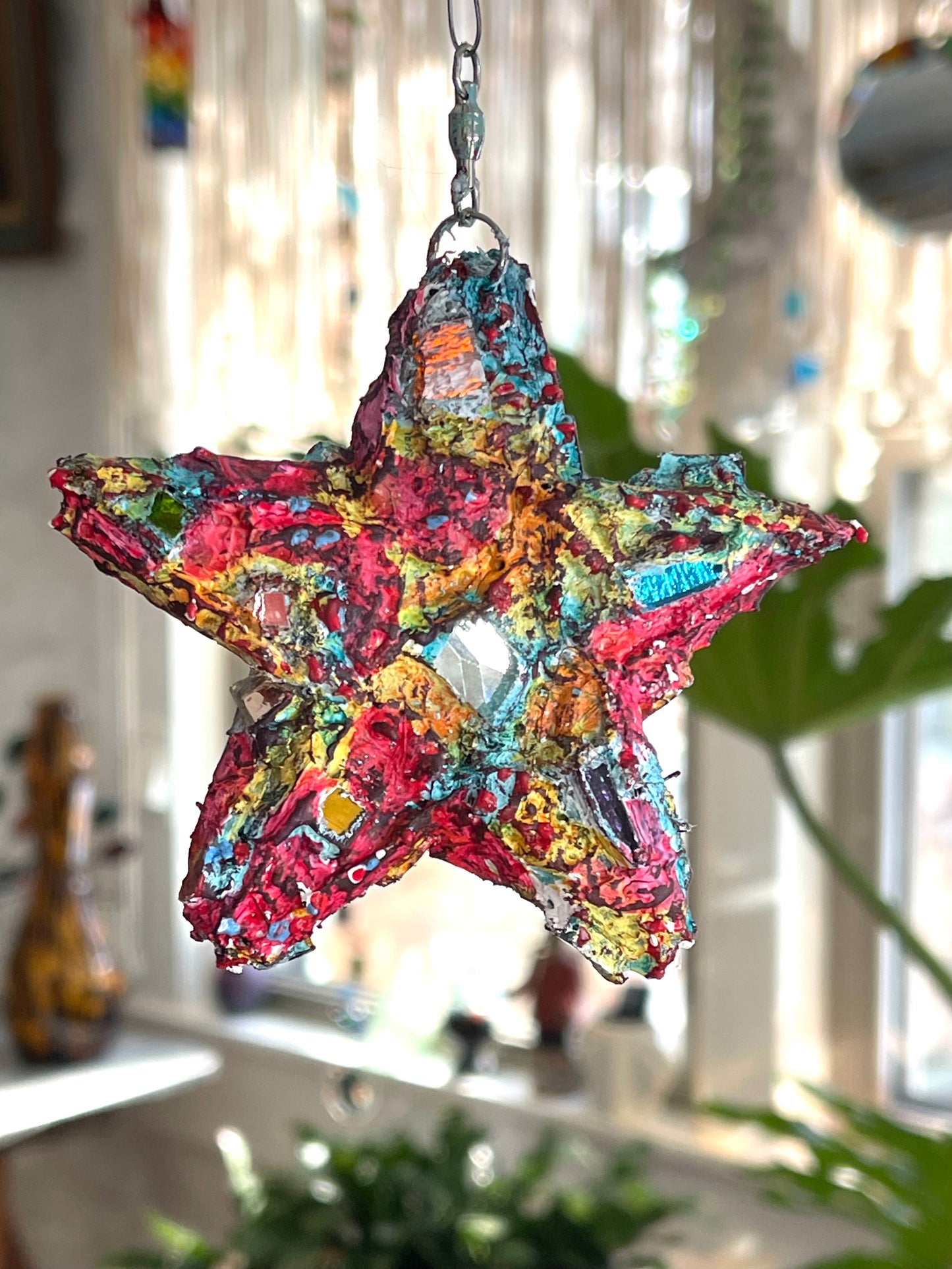 Sweet crunchy repurposed bottle cap 4" star, sparkles like a crazy diamond