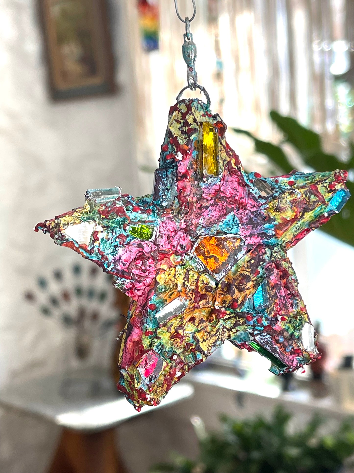 Sweet crunchy repurposed bottle cap 4" star, sparkles like a crazy diamond