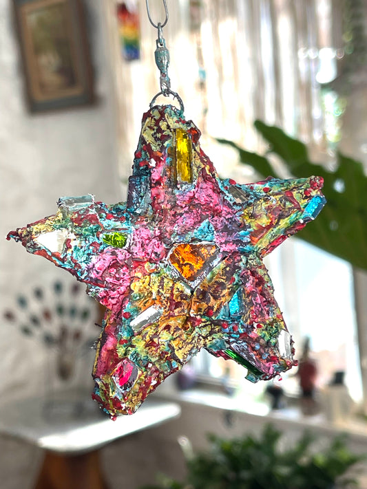 Sweet crunchy repurposed bottle cap 4" star, sparkles like a crazy diamond
