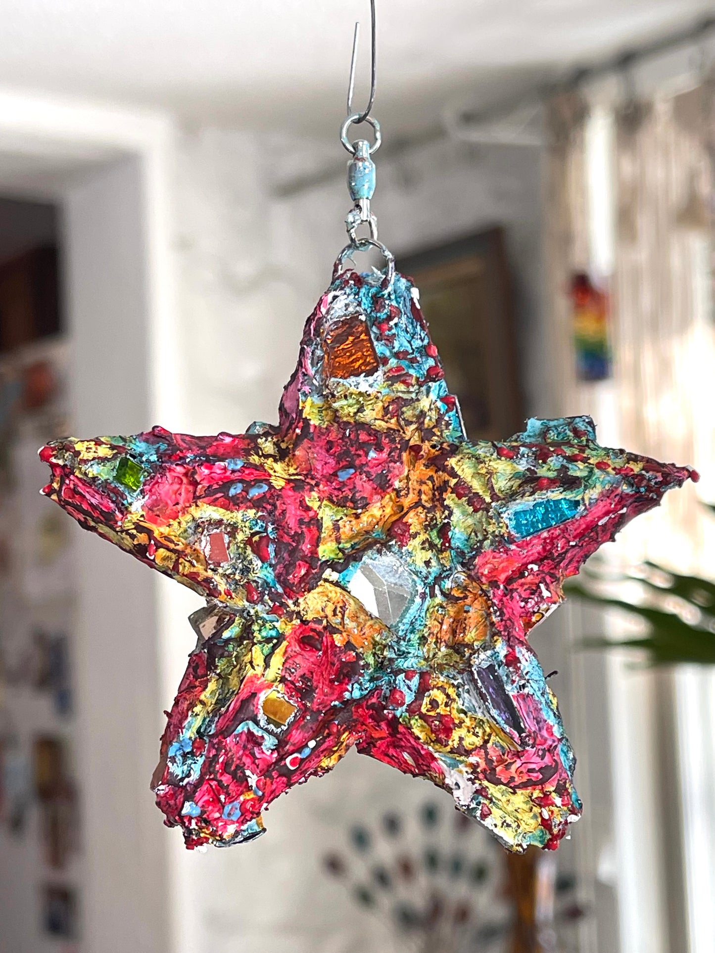 Sweet crunchy repurposed bottle cap 4" star, sparkles like a crazy diamond
