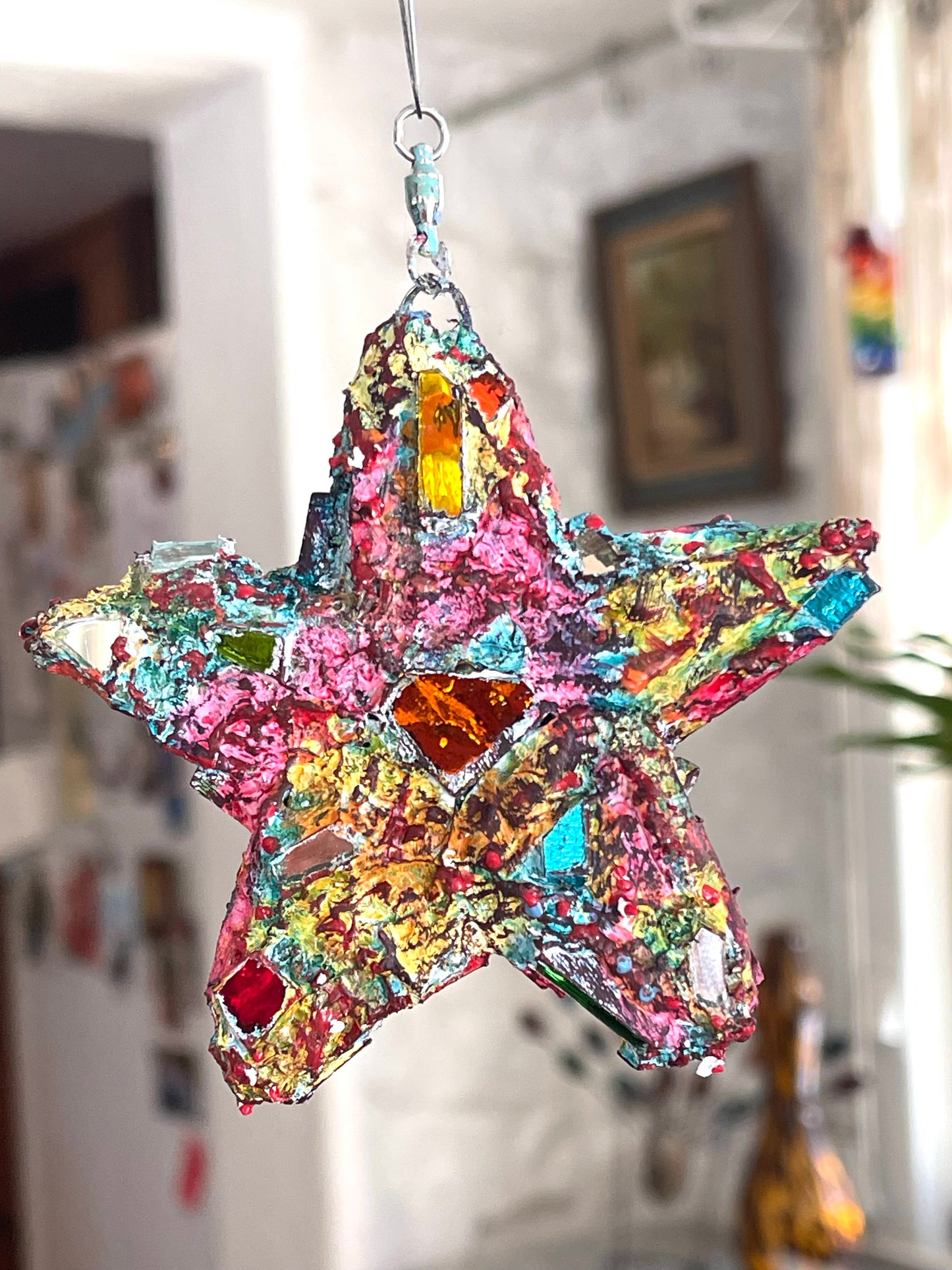 Sweet crunchy repurposed bottle cap 4" star, sparkles like a crazy diamond