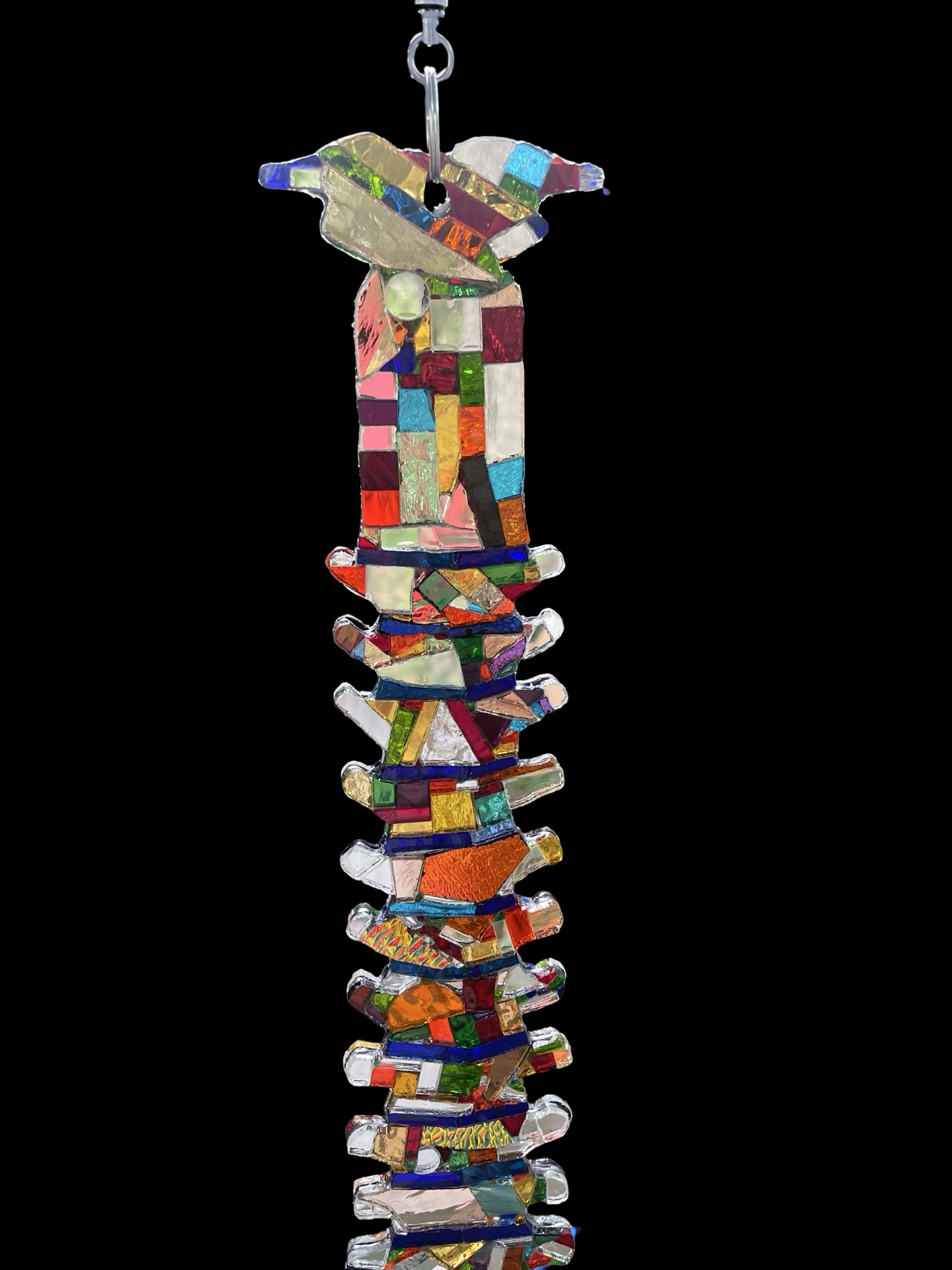 Human spine mirror mosaic sun catcher, stunning groutless sparkling patchwork