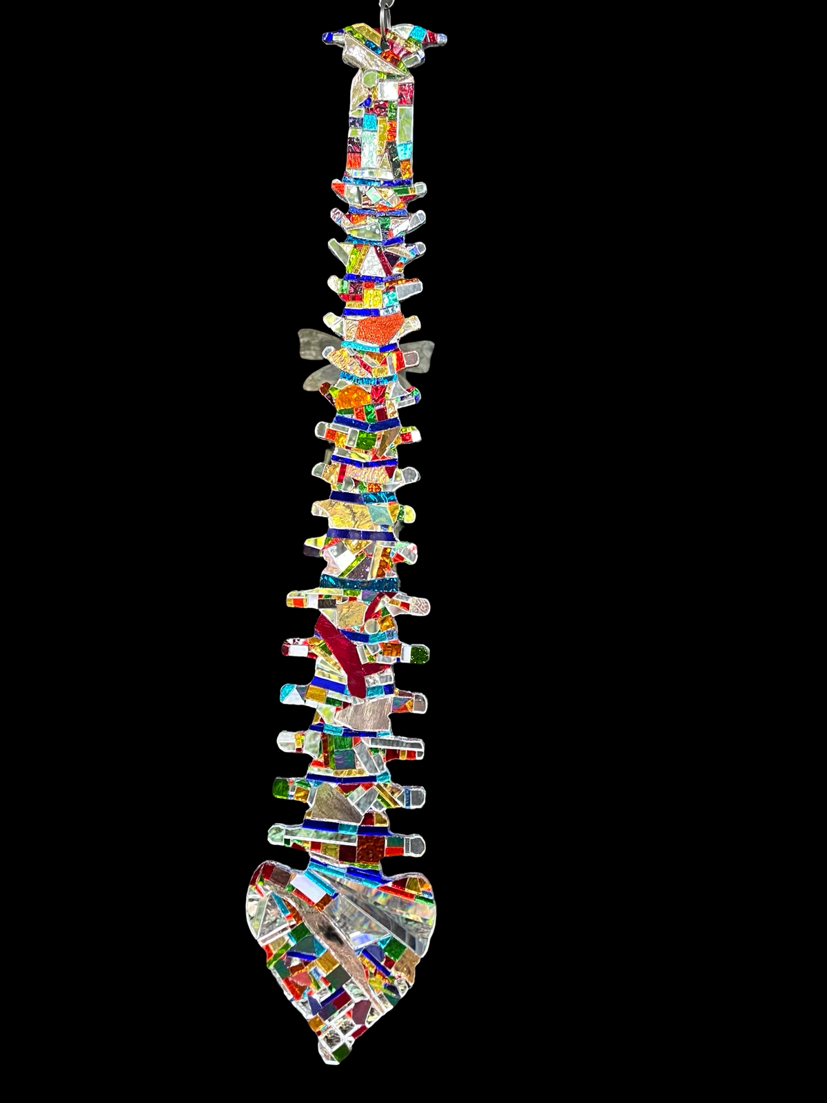 Human spine mirror mosaic sun catcher, stunning groutless sparkling patchwork