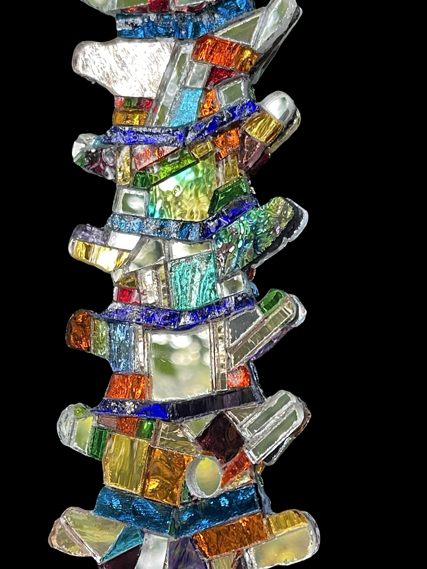 Human spine mirror mosaic sun catcher, stunning groutless sparkling patchwork