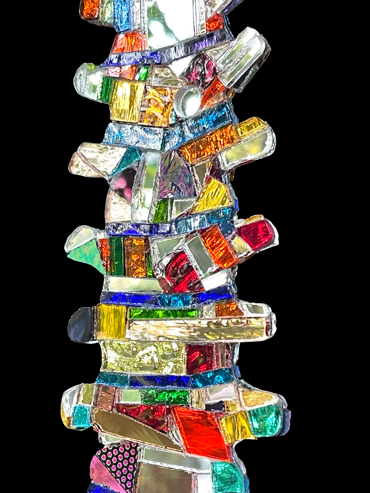 Human spine mirror mosaic sun catcher, stunning groutless sparkling patchwork