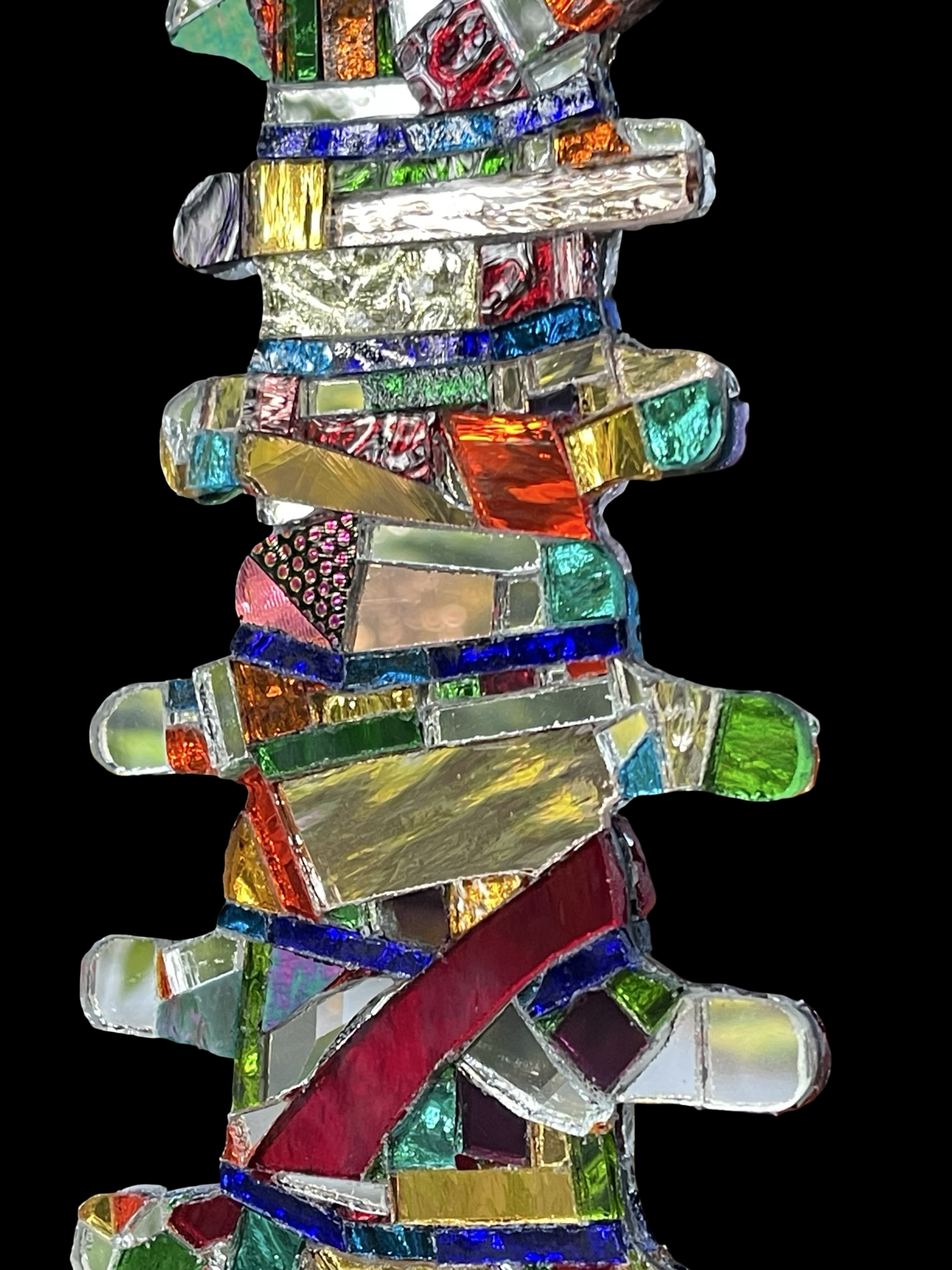 Human spine mirror mosaic sun catcher, stunning groutless sparkling patchwork