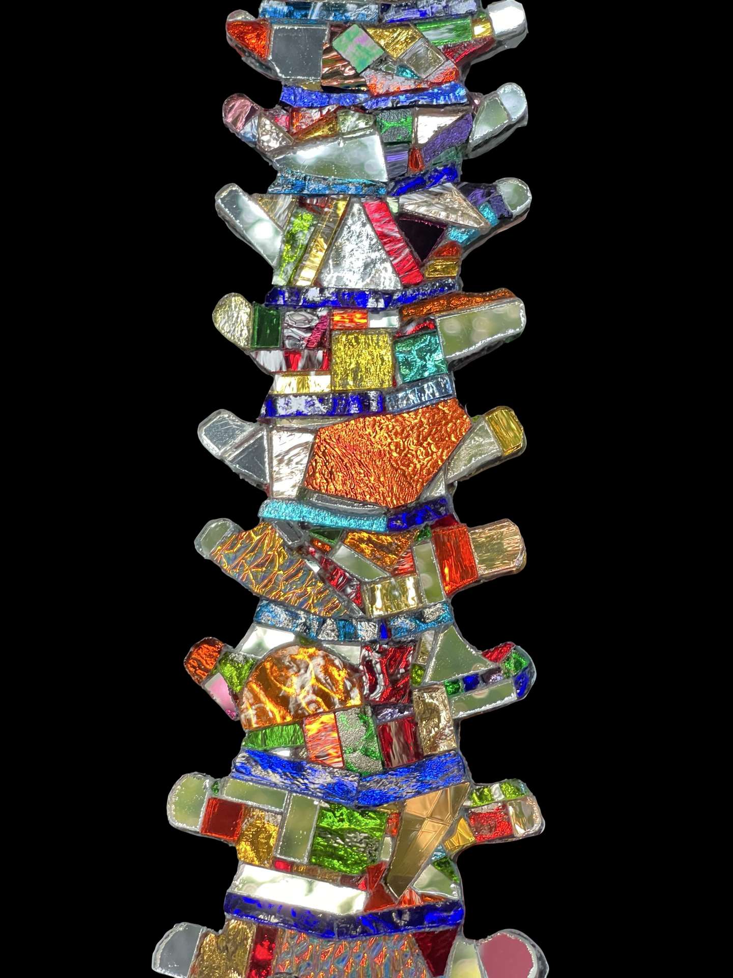 Human spine mirror mosaic sun catcher, stunning groutless sparkling patchwork