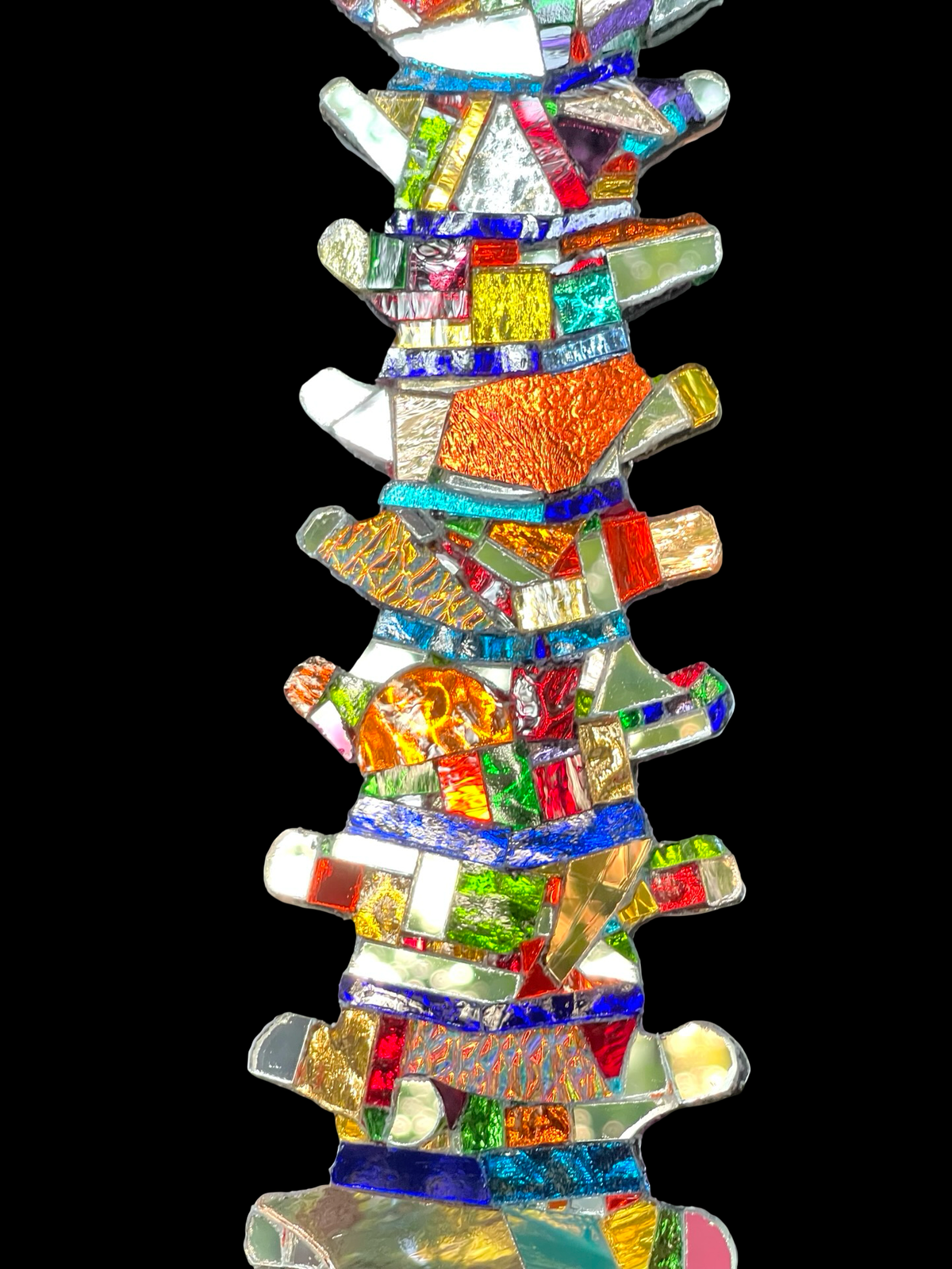 Human spine mirror mosaic sun catcher, stunning groutless sparkling patchwork