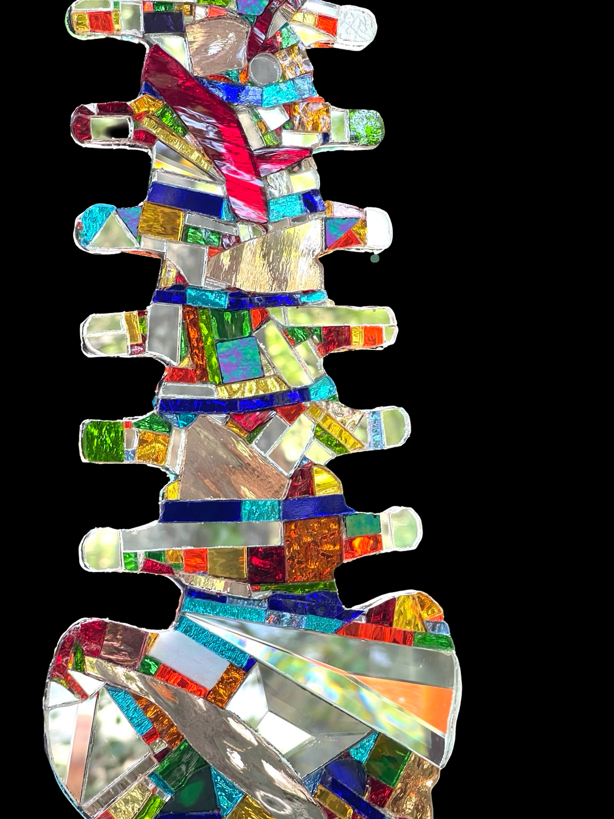 Human spine mirror mosaic sun catcher, stunning groutless sparkling patchwork