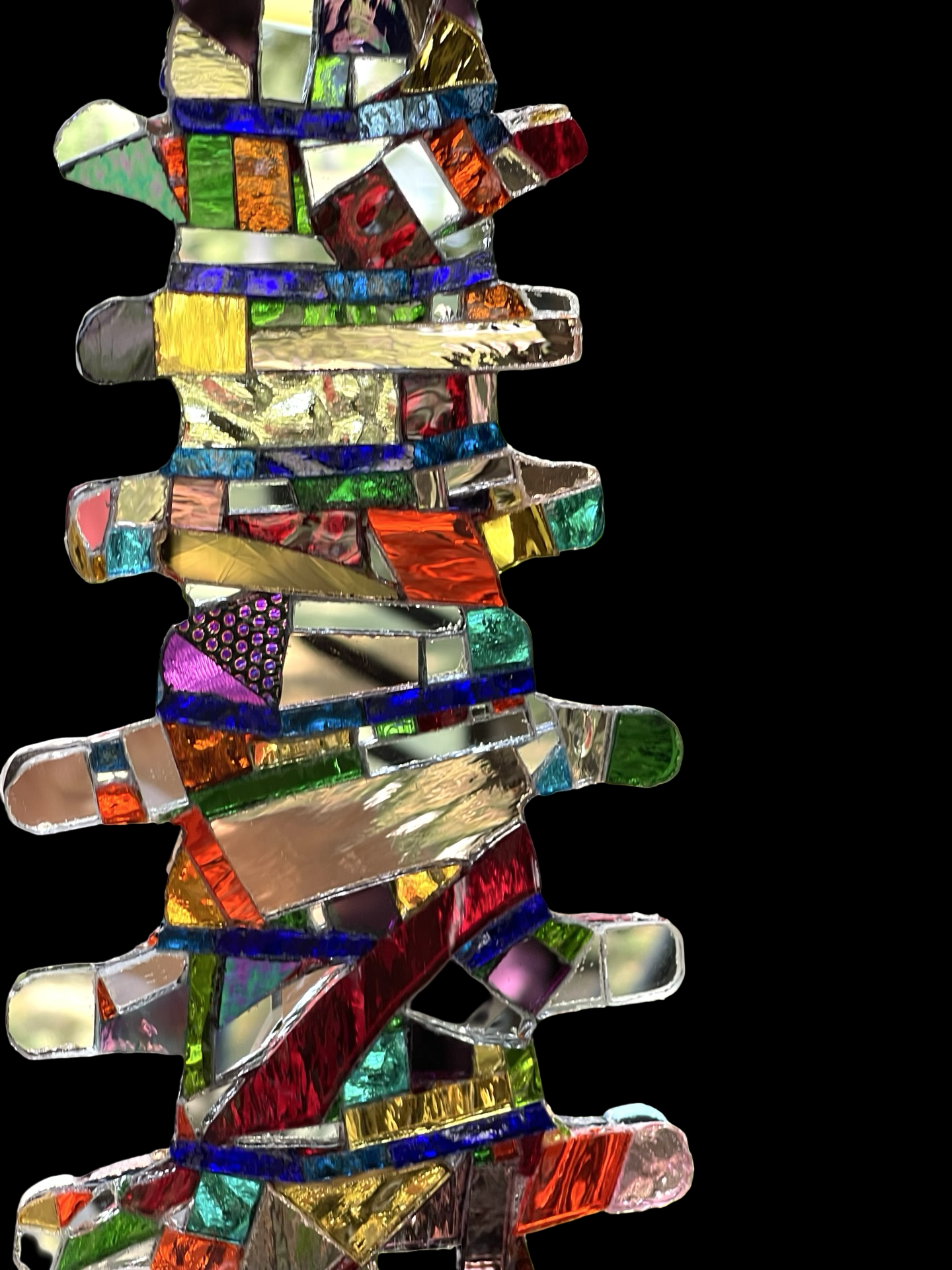 Human spine mirror mosaic sun catcher, stunning groutless sparkling patchwork