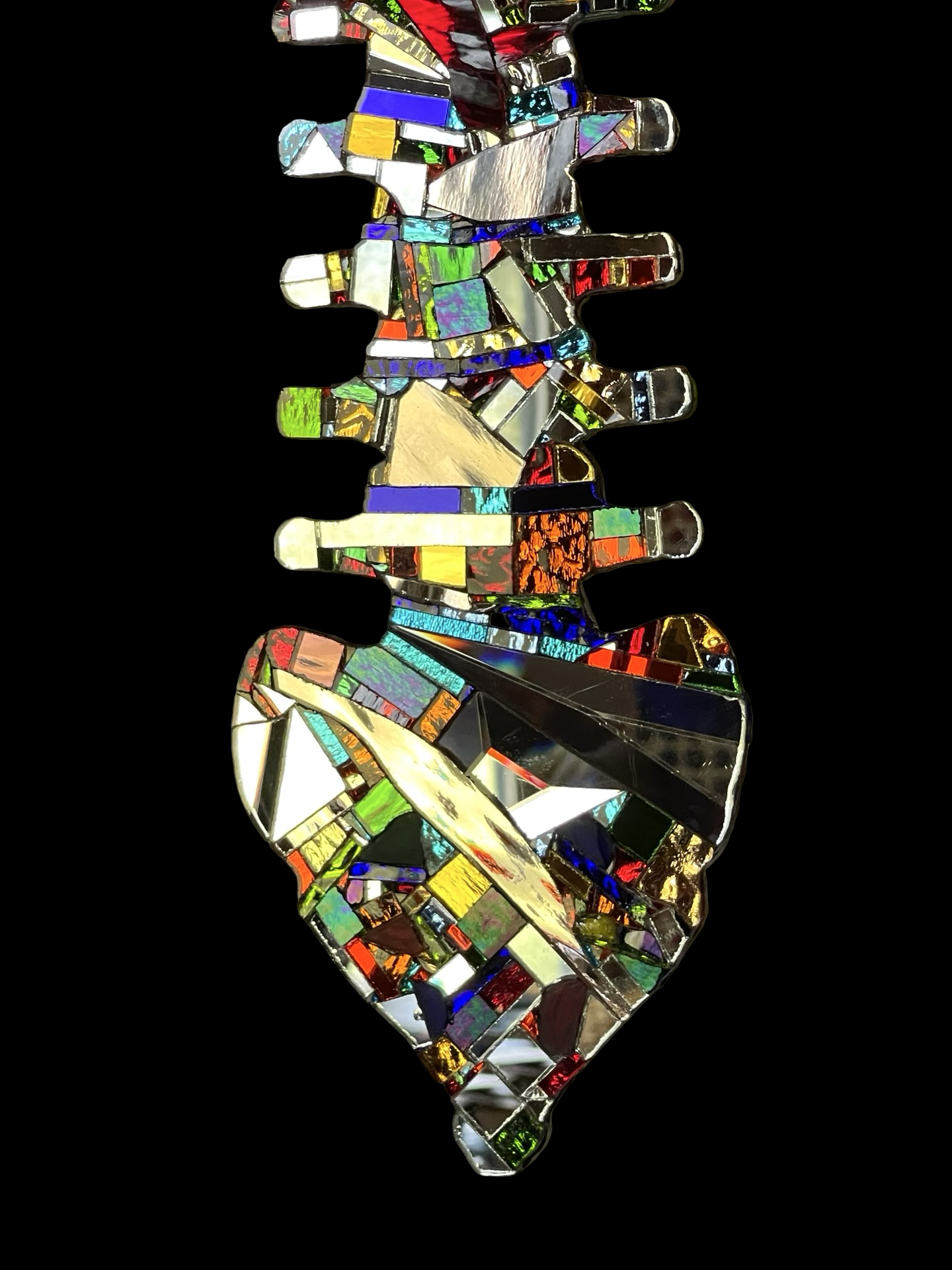 Human spine mirror mosaic sun catcher, stunning groutless sparkling patchwork