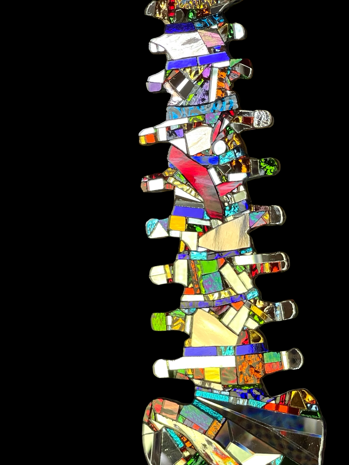 Human spine mirror mosaic sun catcher, stunning groutless sparkling patchwork