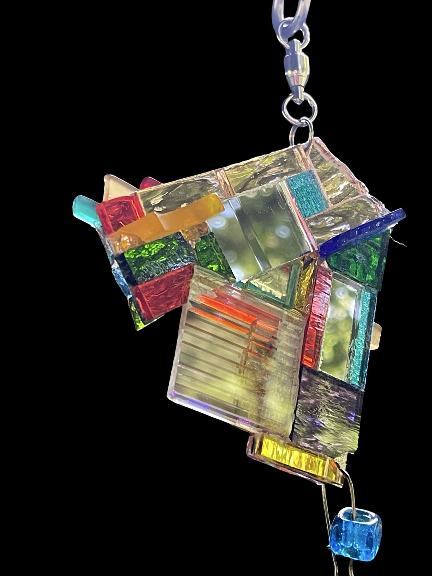 Long sun chain with mirror mosaics, colored glass, prism
