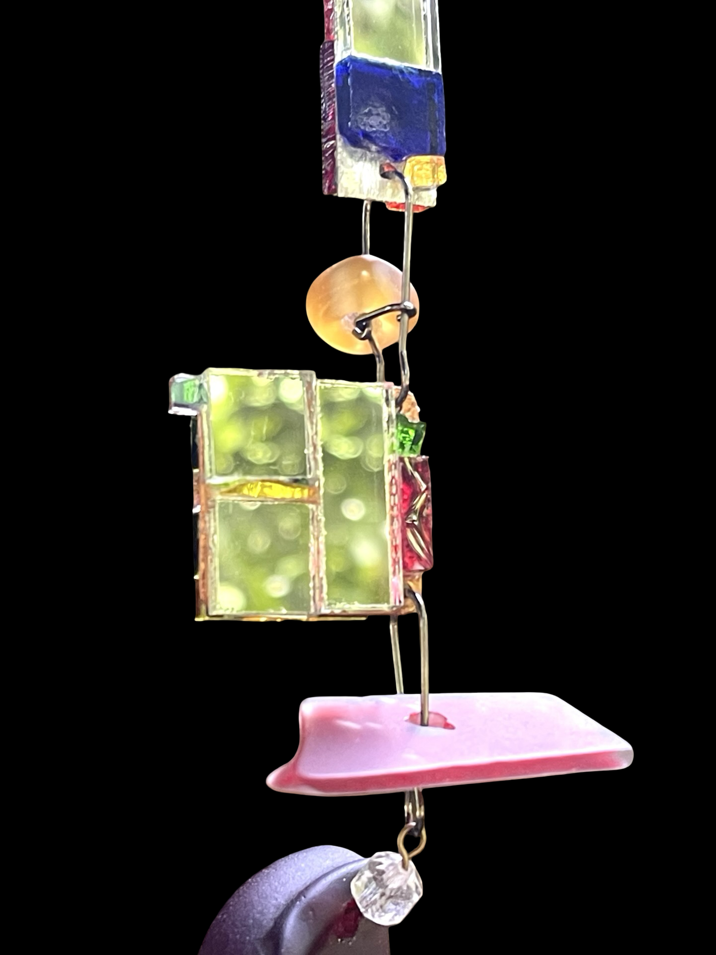 Long sun chain with mirror mosaics, colored glass, prism