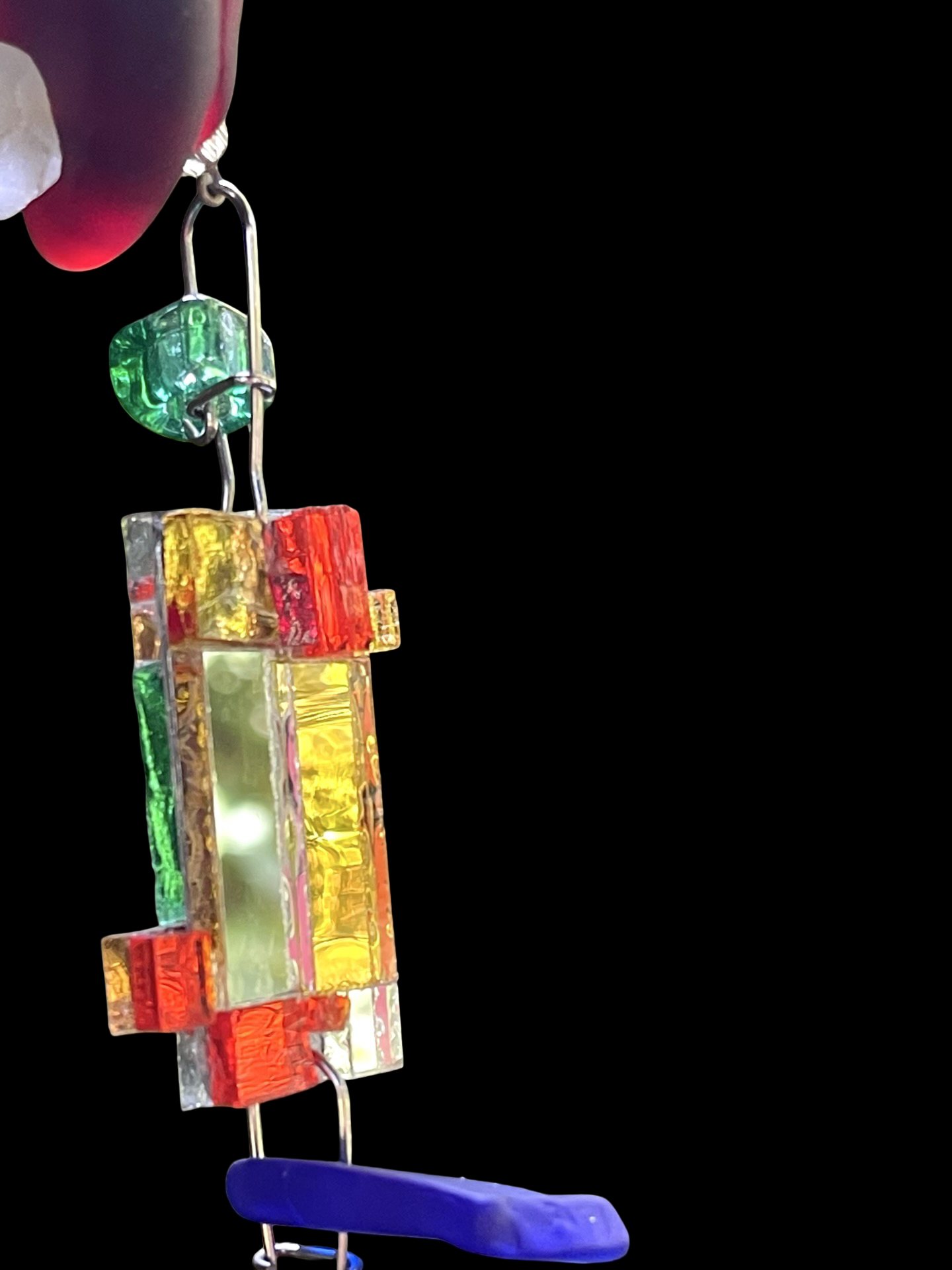 Long sun chain with mirror mosaics, colored glass, prism
