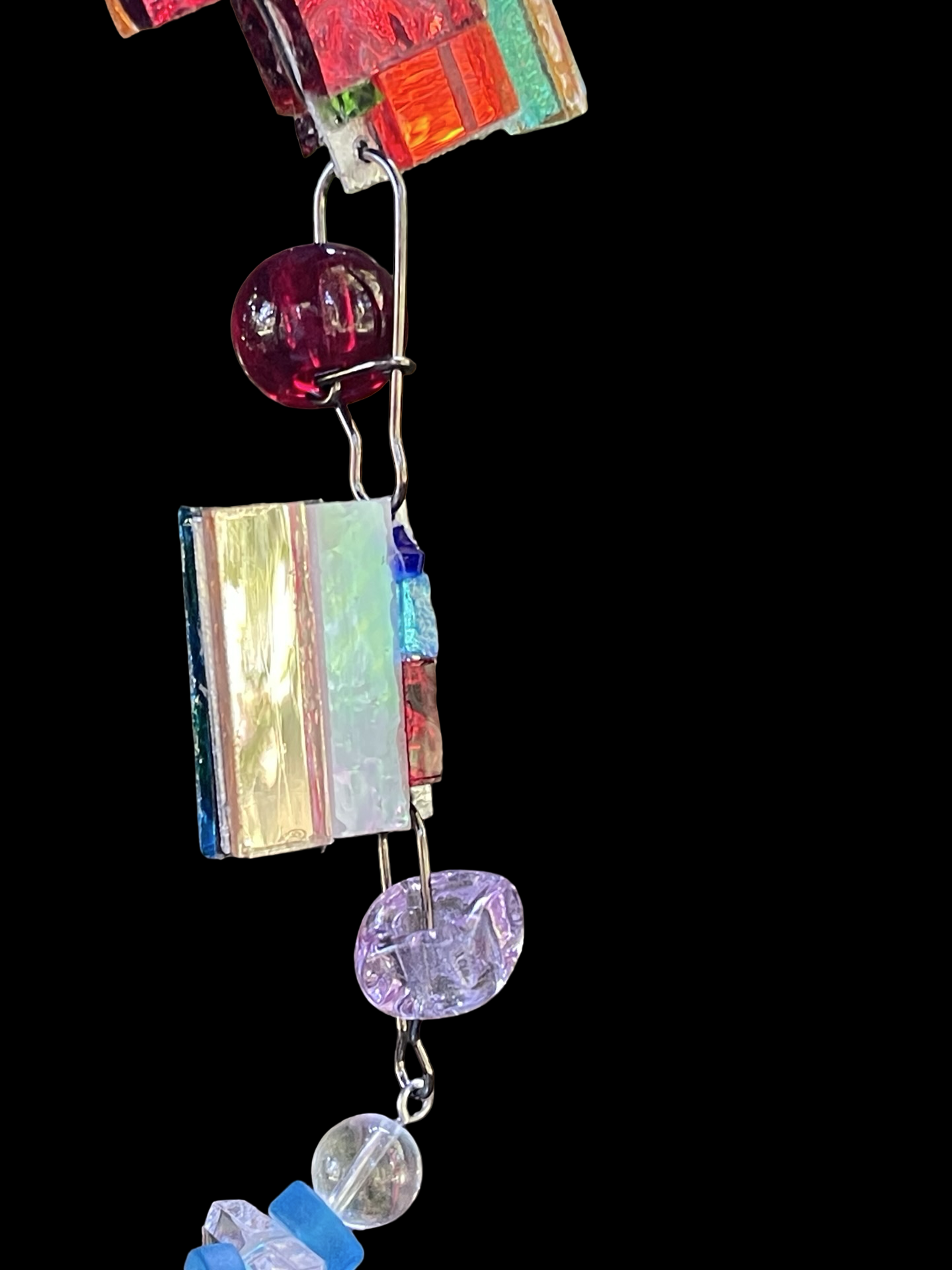 Long sun chain with mirror mosaics, colored glass, prism