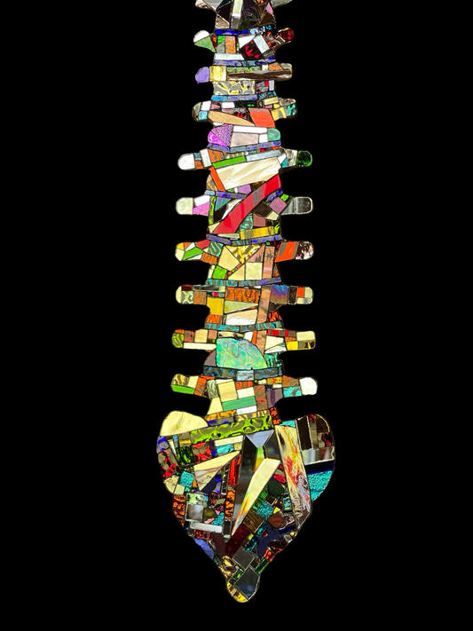 Human spine mirror mosaic sun catcher, stunning groutless sparkling patchwork