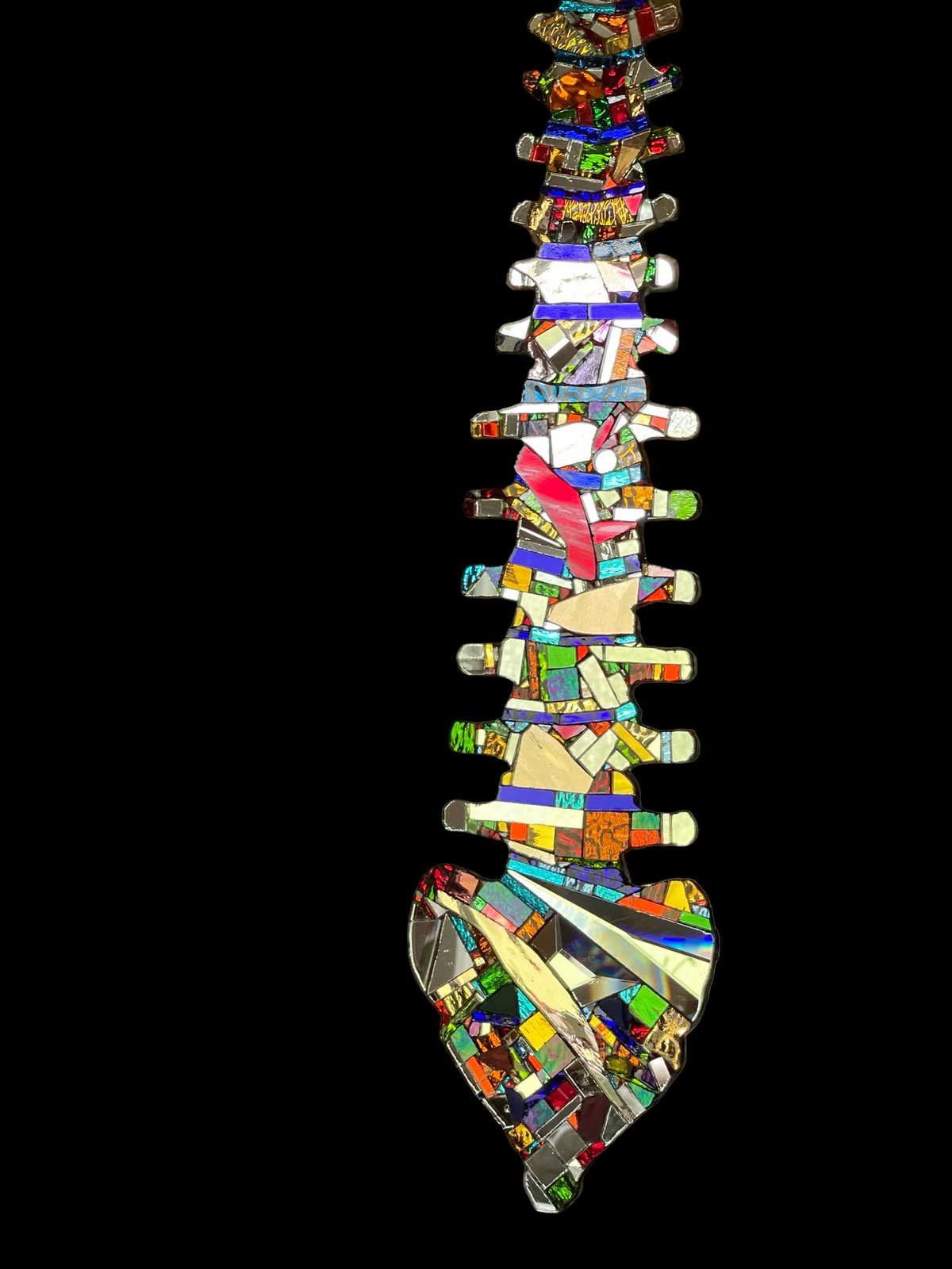 Human spine mirror mosaic sun catcher, stunning groutless sparkling patchwork