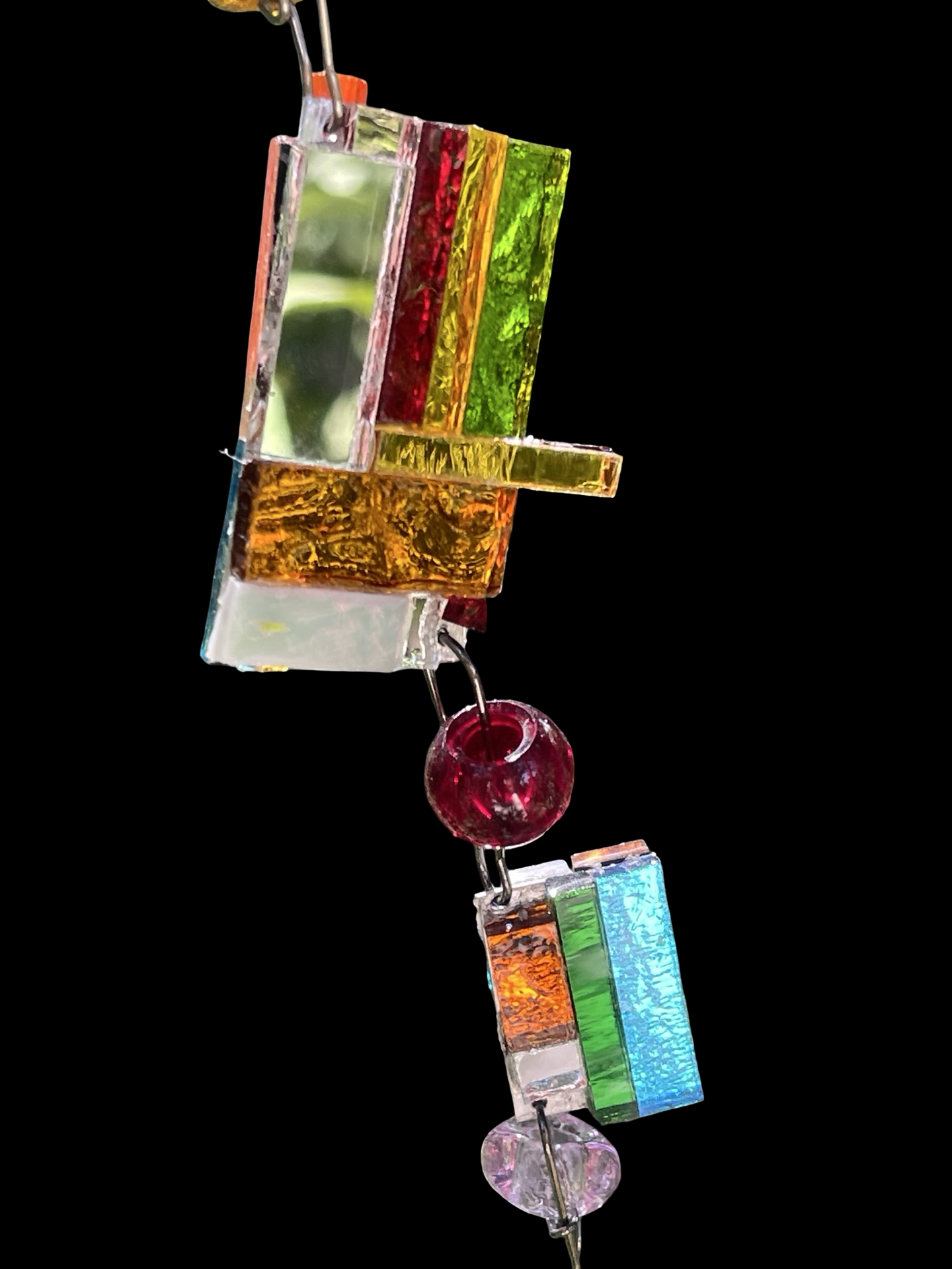 Long sun chain with mirror mosaics, colored glass, prism