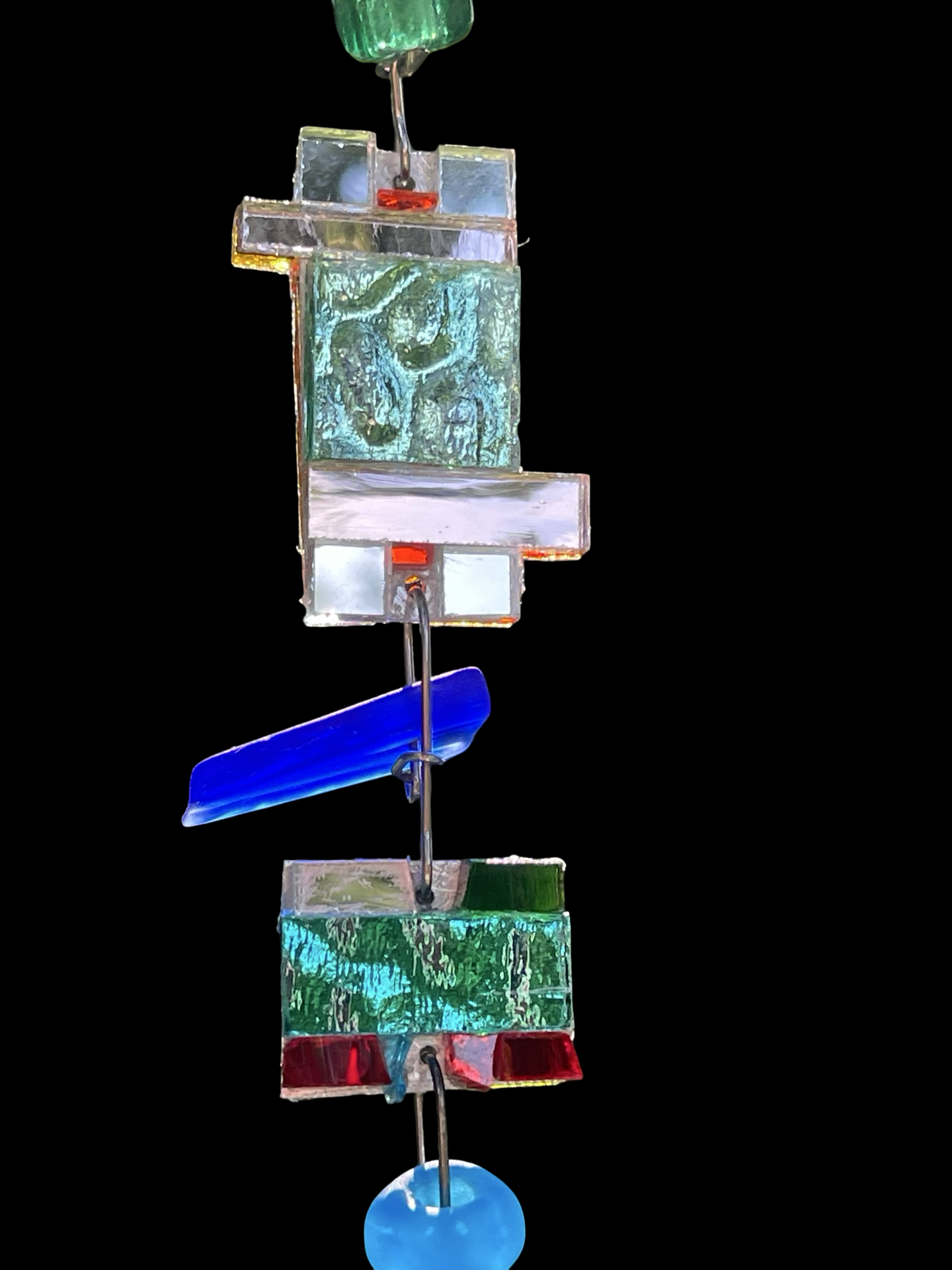 Long sun chain with mirror mosaics, colored glass, prism