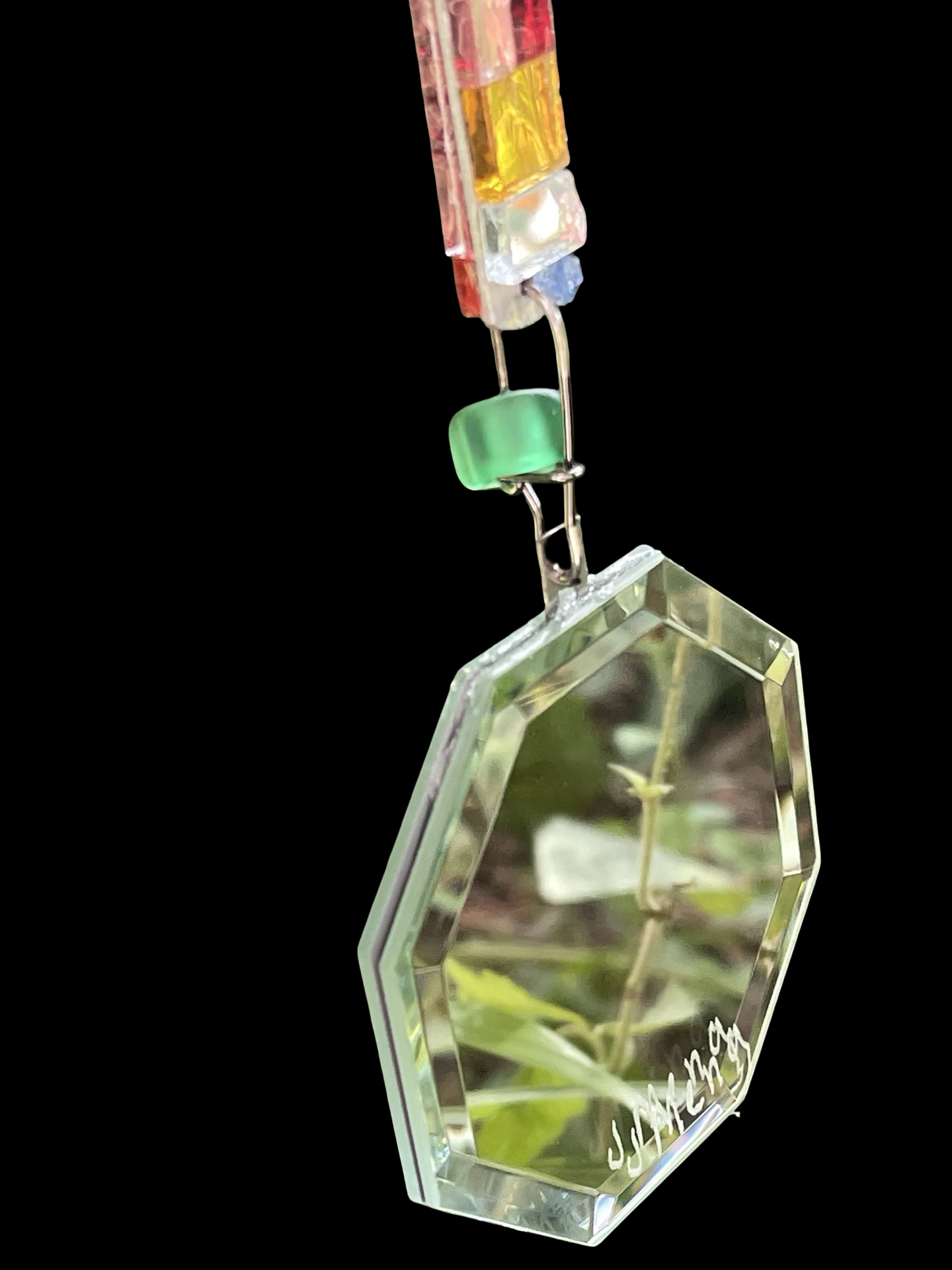 Long sun chain with mirror mosaics, colored glass, prism