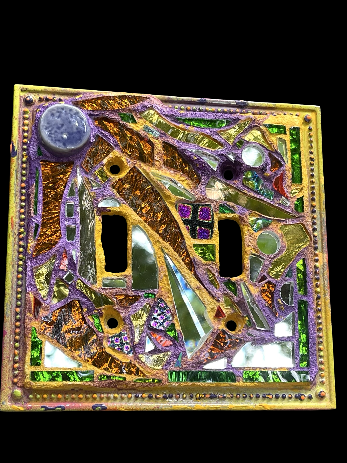 Purple and gold double toggle mirror mosaic light switch cover. Dazzling!