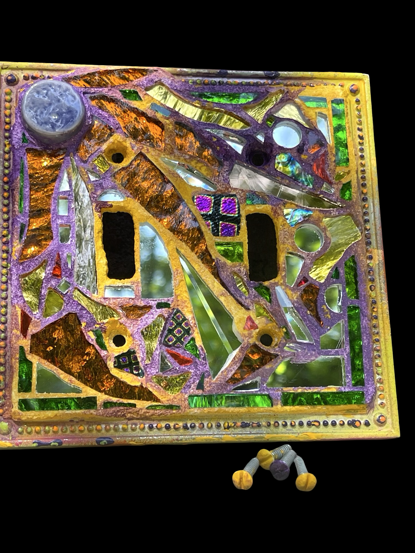 Purple and gold double toggle mirror mosaic light switch cover. Dazzling!