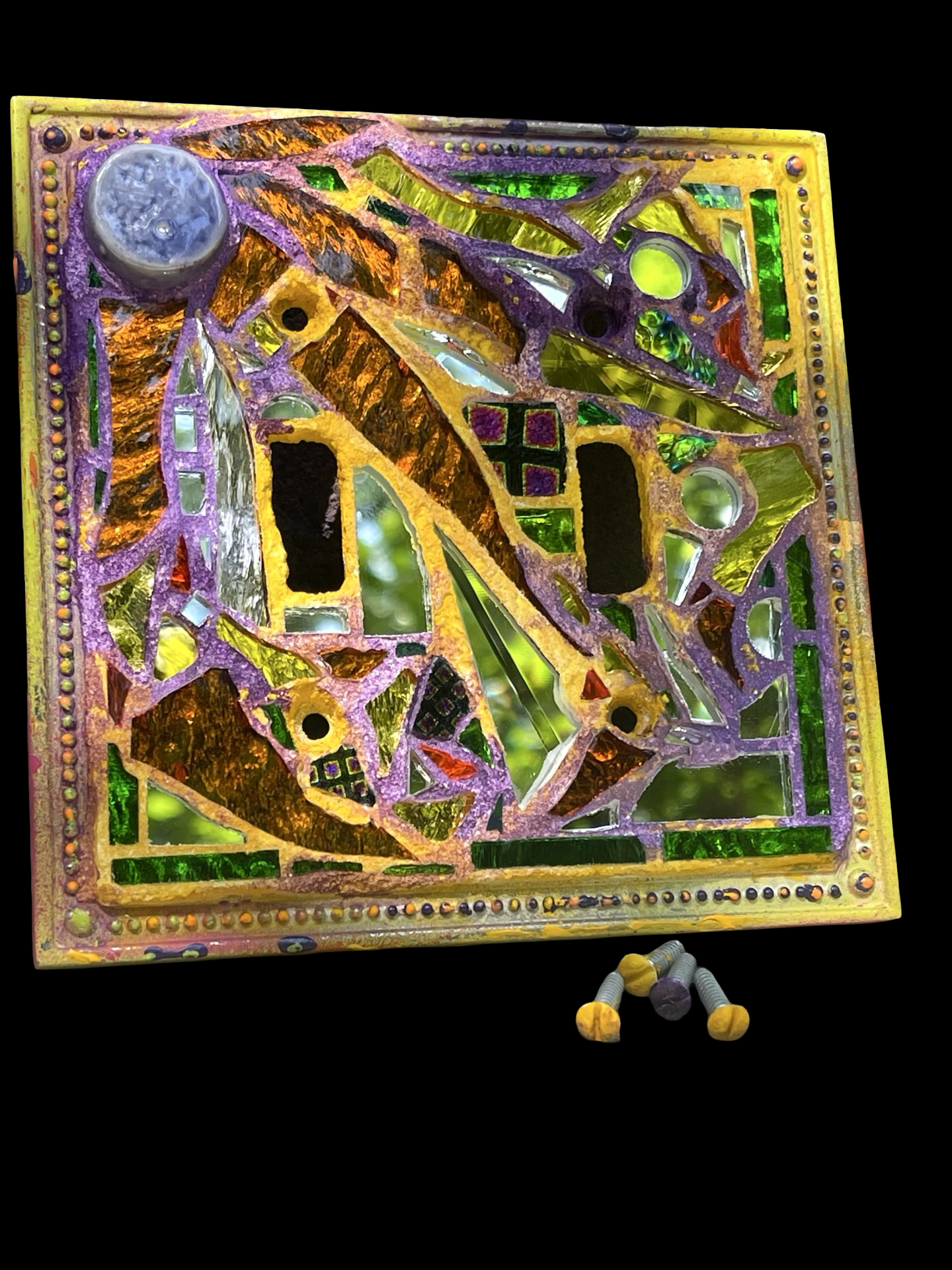 Purple and gold double toggle mirror mosaic light switch cover. Dazzling!